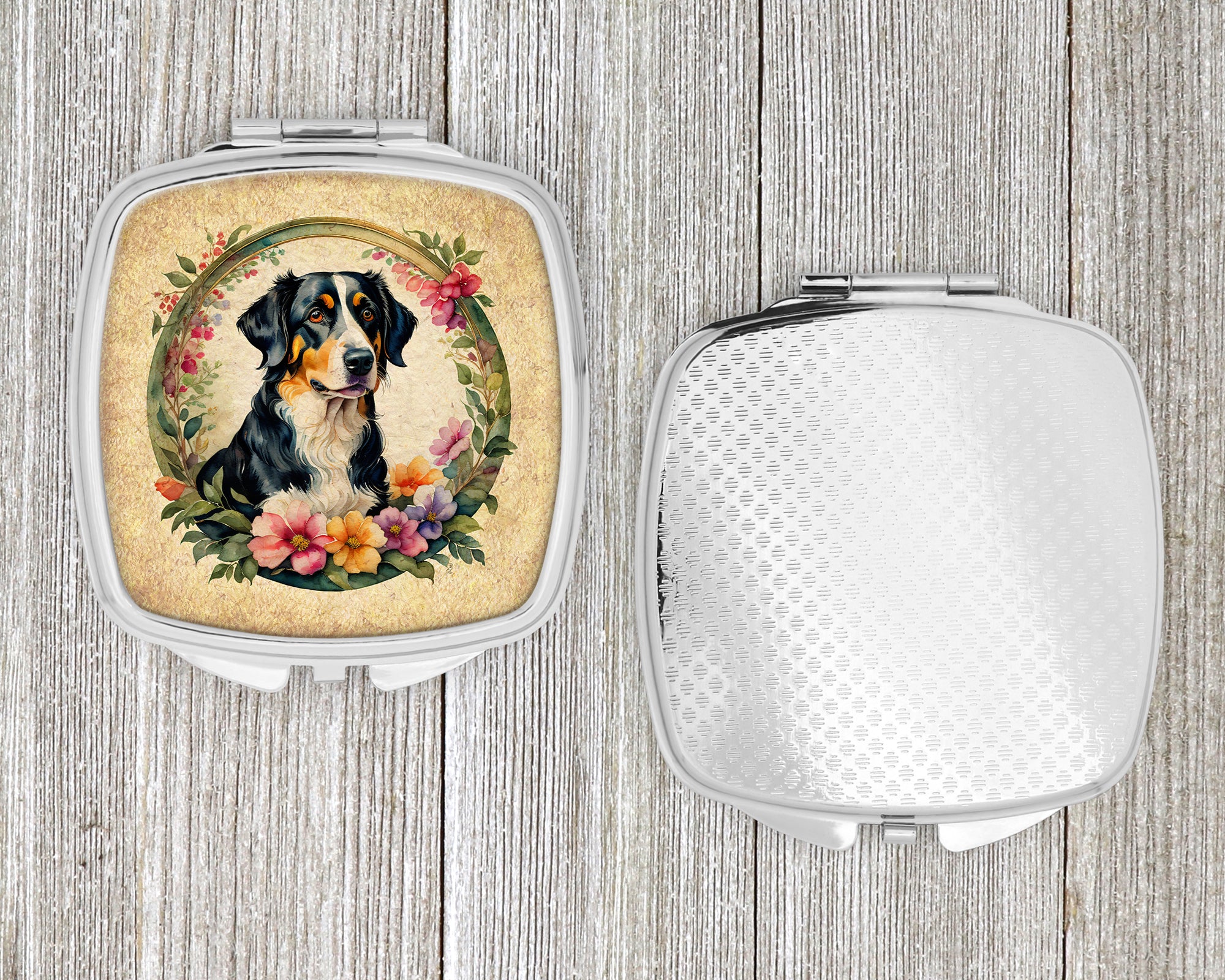 Appenzeller Sennenhund and Flowers Compact Mirror