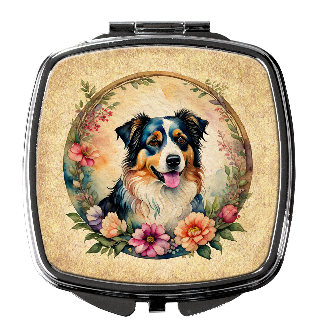 Buy this Australian Shepherd and Flowers Compact Mirror