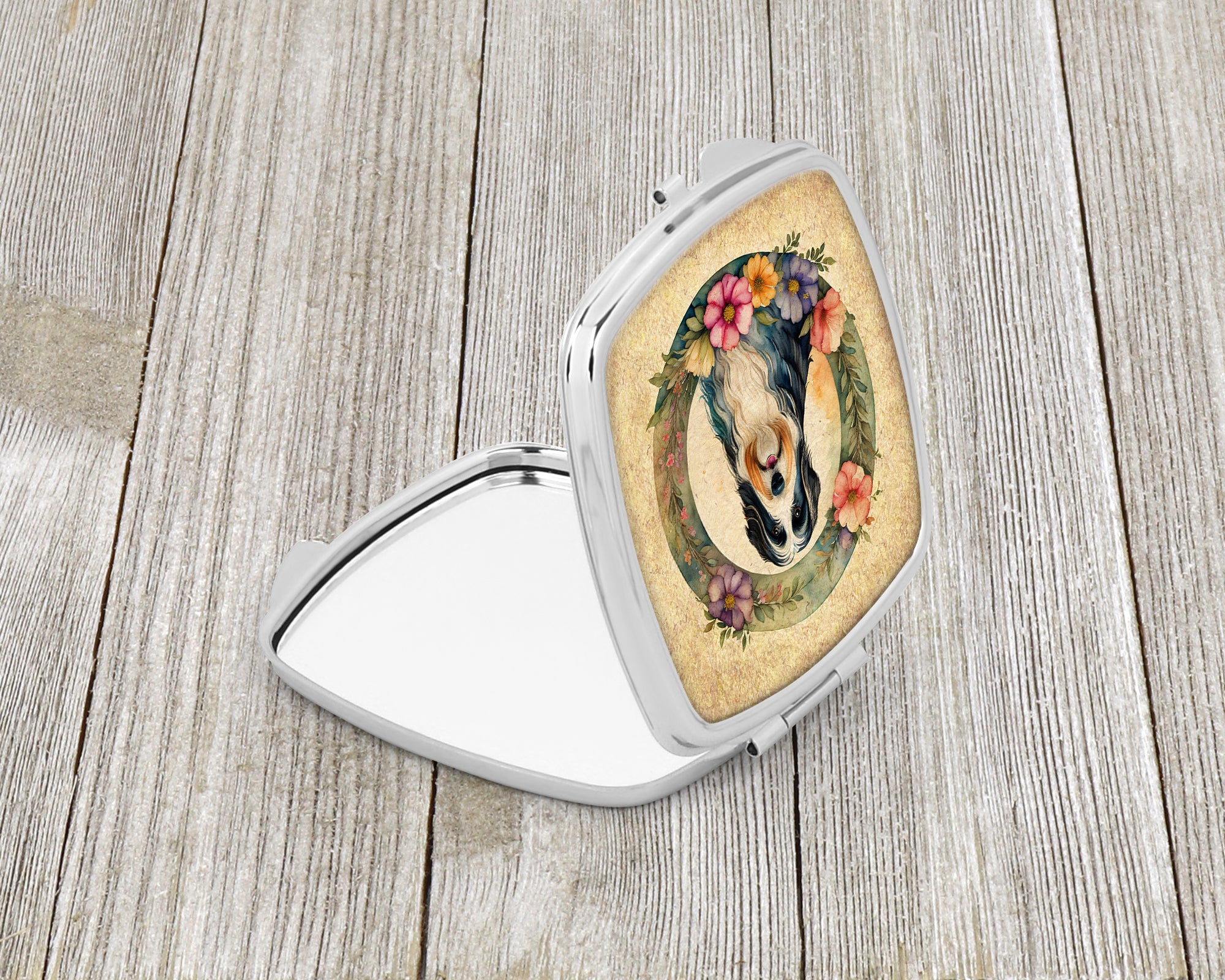 Buy this Bearded Collie and Flowers Compact Mirror