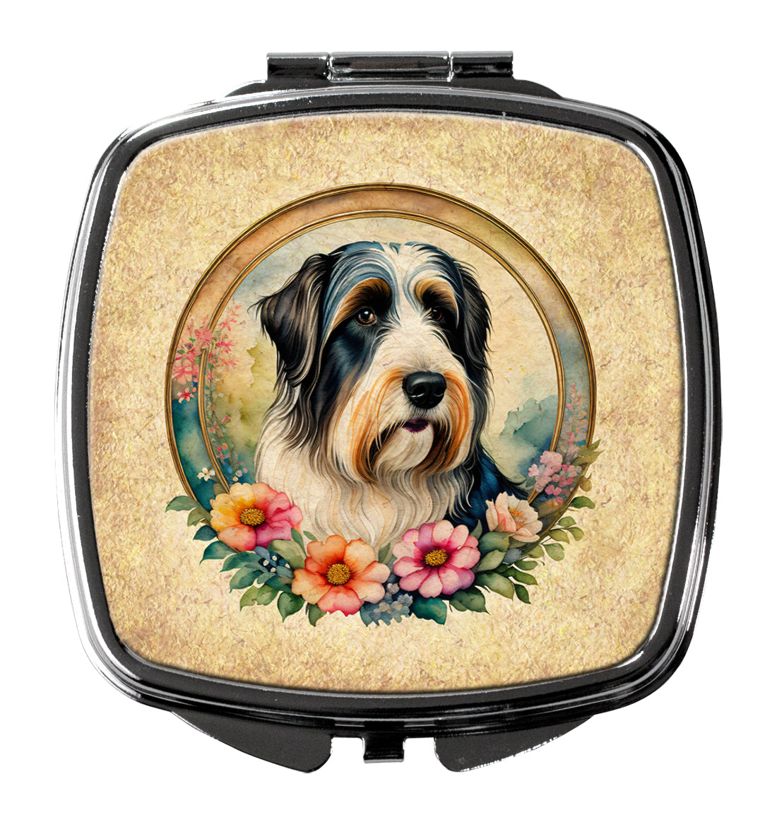 Buy this Bearded Collie and Flowers Compact Mirror