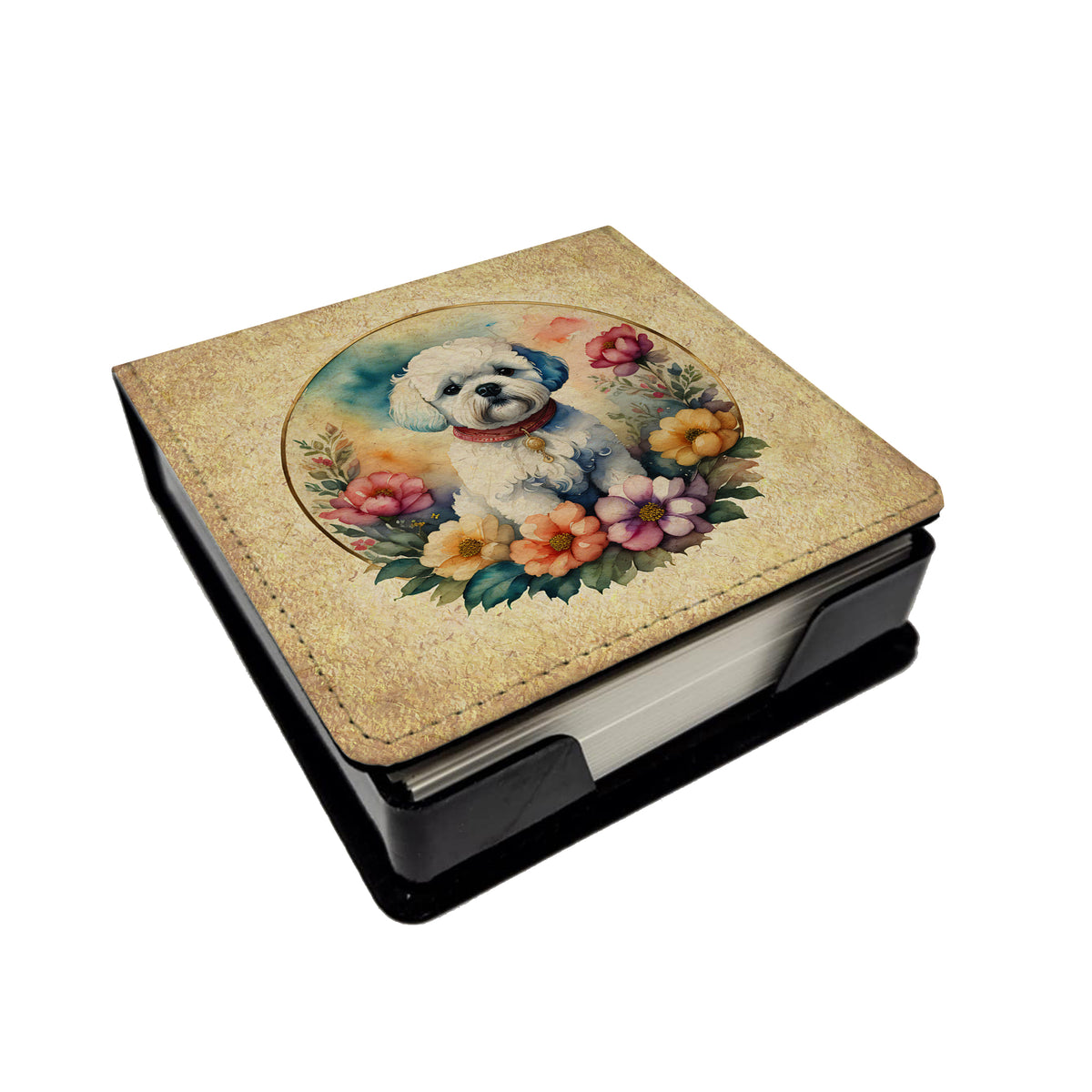 Buy this Bichon Frise and Flowers PU Leather Note Paper Holder