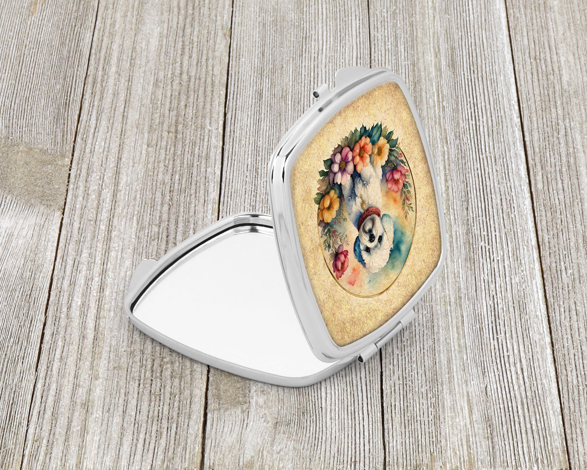 Bichon Frise and Flowers Compact Mirror