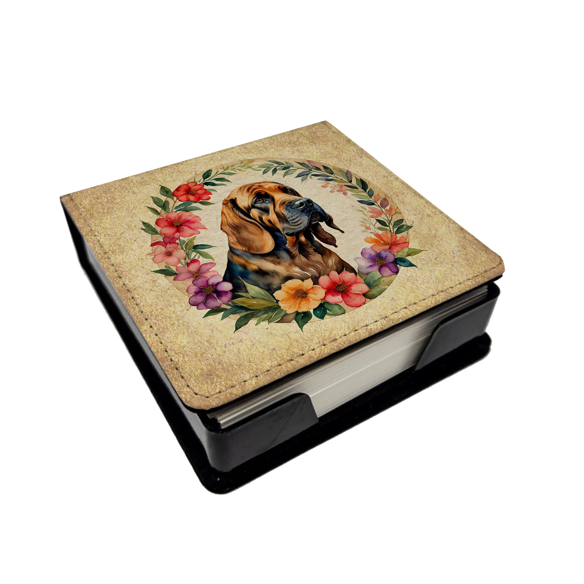 Buy this Bloodhound and Flowers PU Leather Note Paper Holder