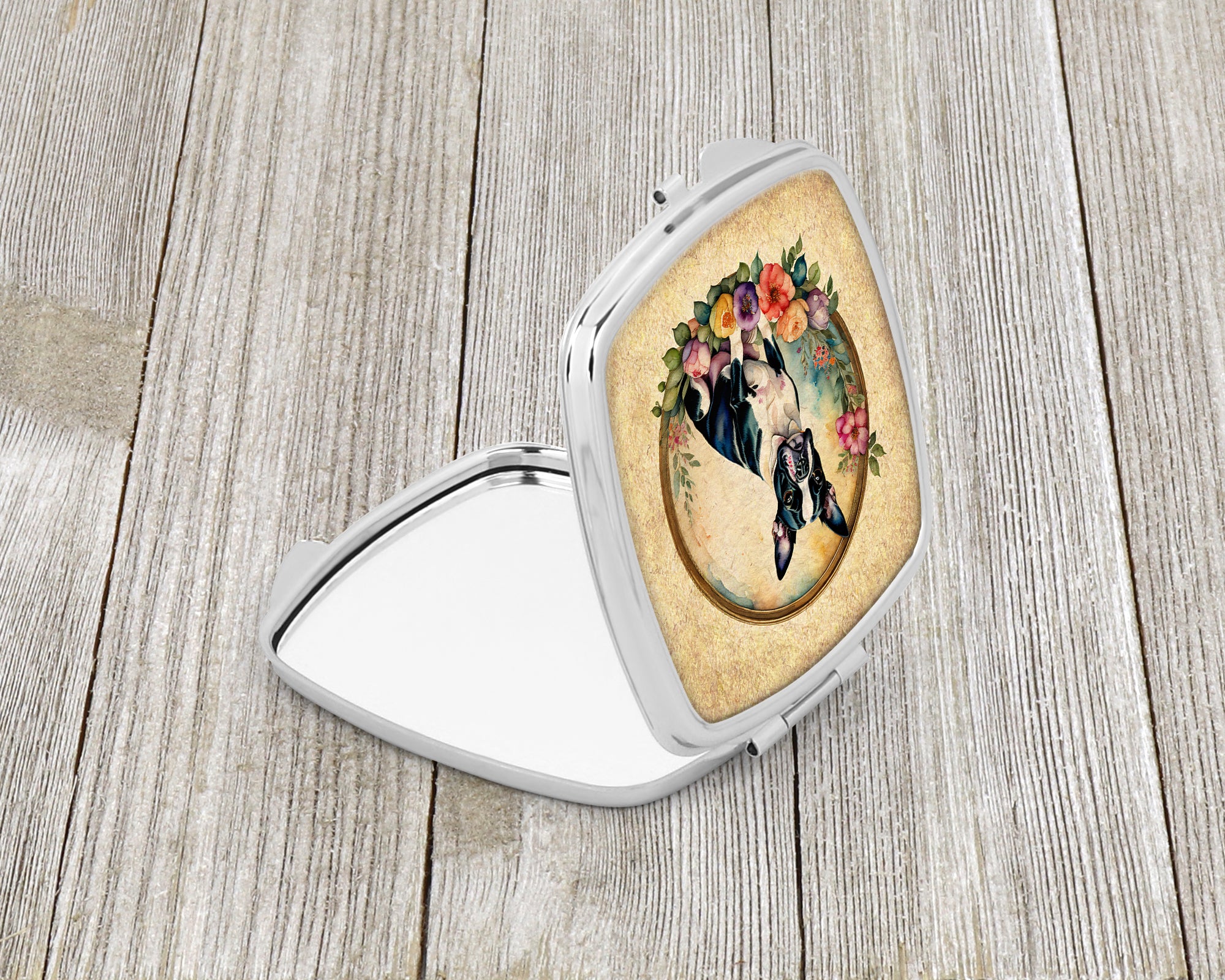 Buy this Boston Terrier and Flowers Compact Mirror