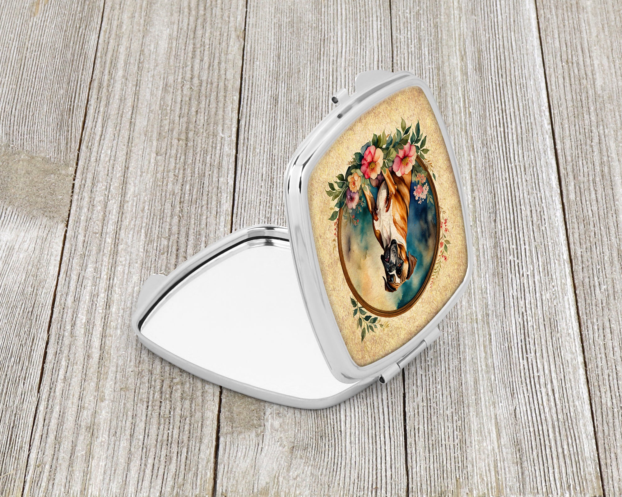 Boxer and Flowers Compact Mirror