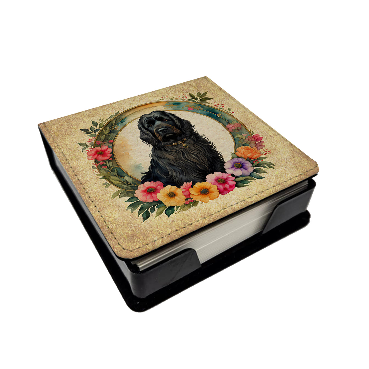 Buy this Briard and Flowers PU Leather Note Paper Holder