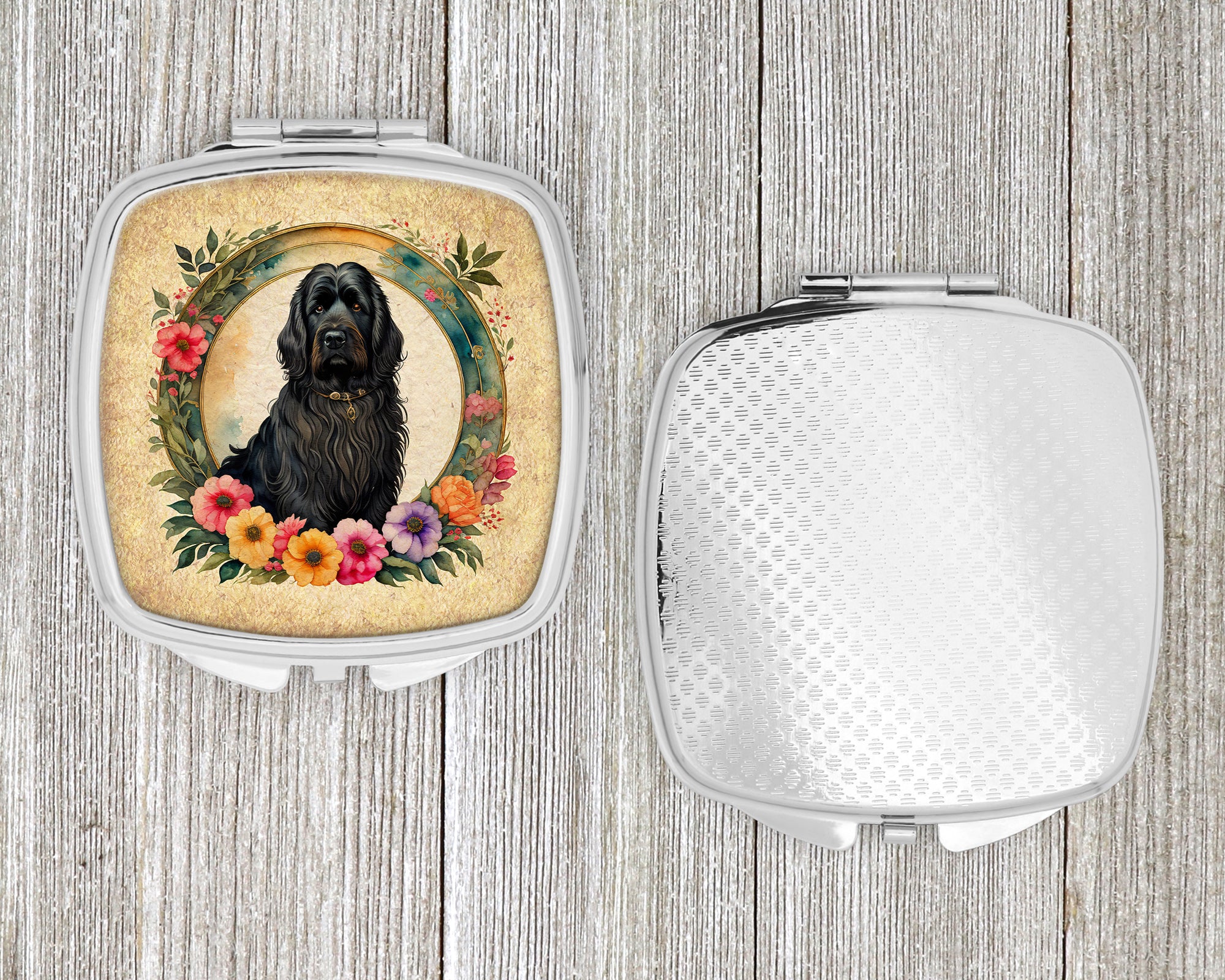 Briard and Flowers Compact Mirror