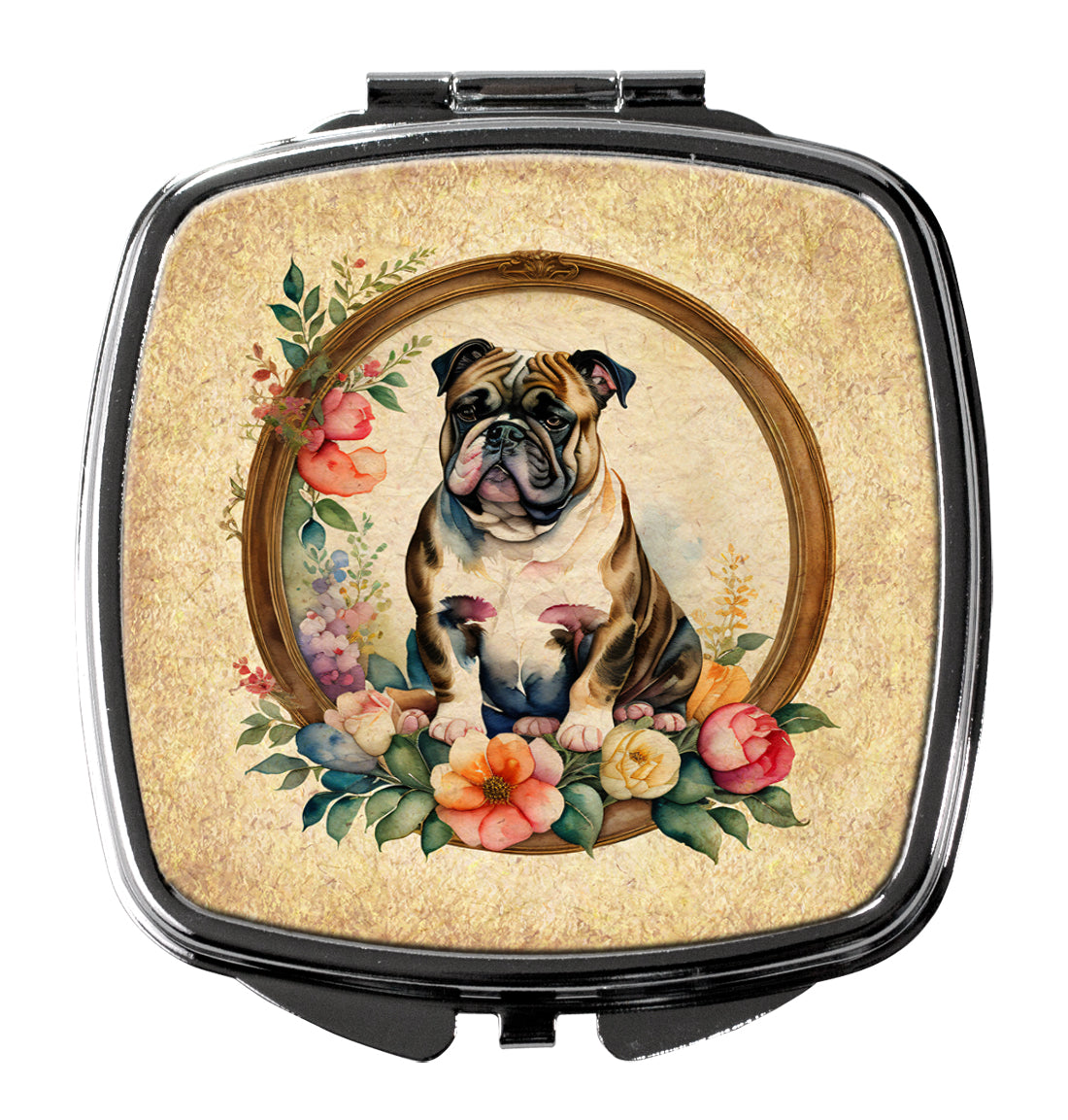 Buy this English Bulldog and Flowers Compact Mirror