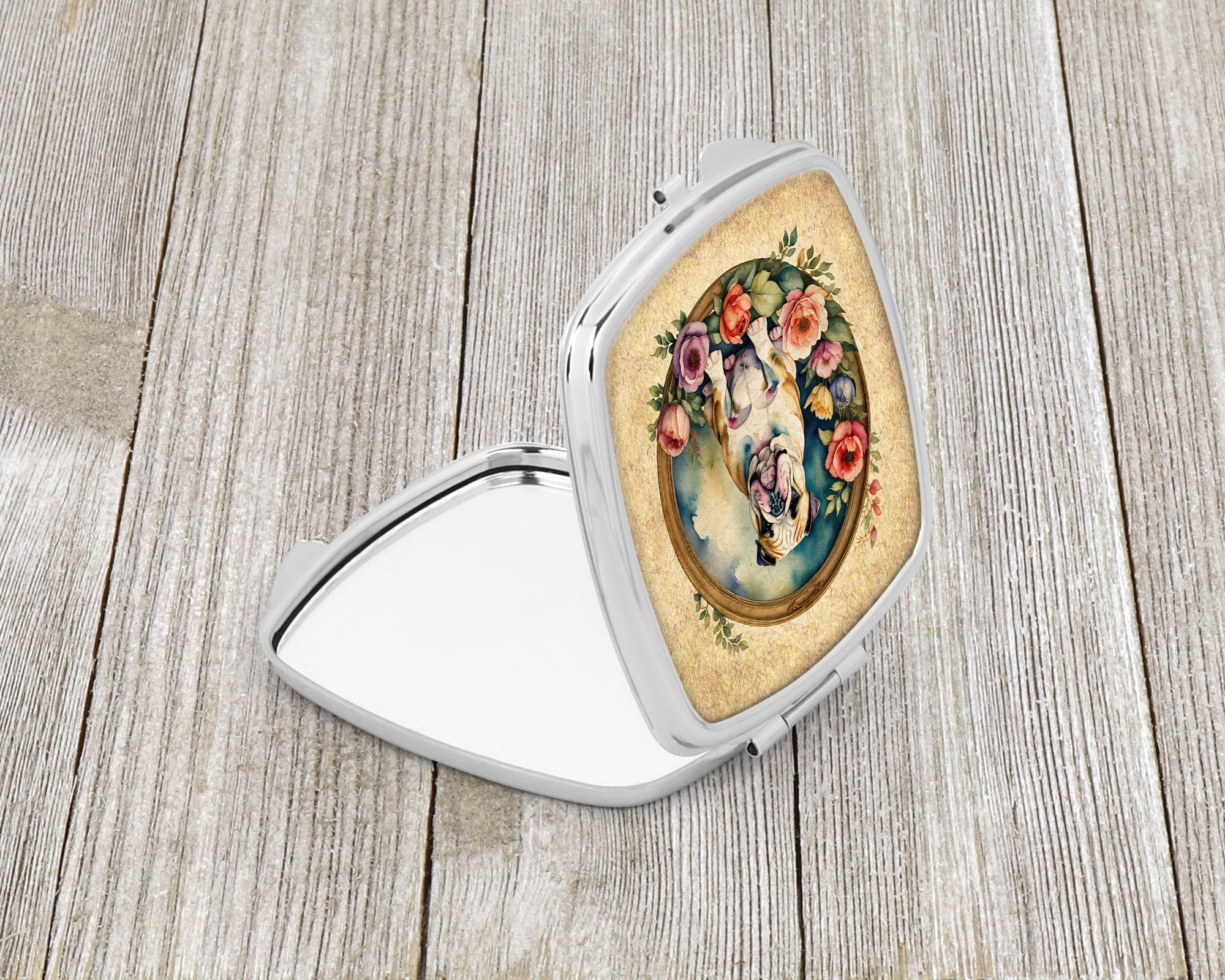 English Bulldog and Flowers Compact Mirror