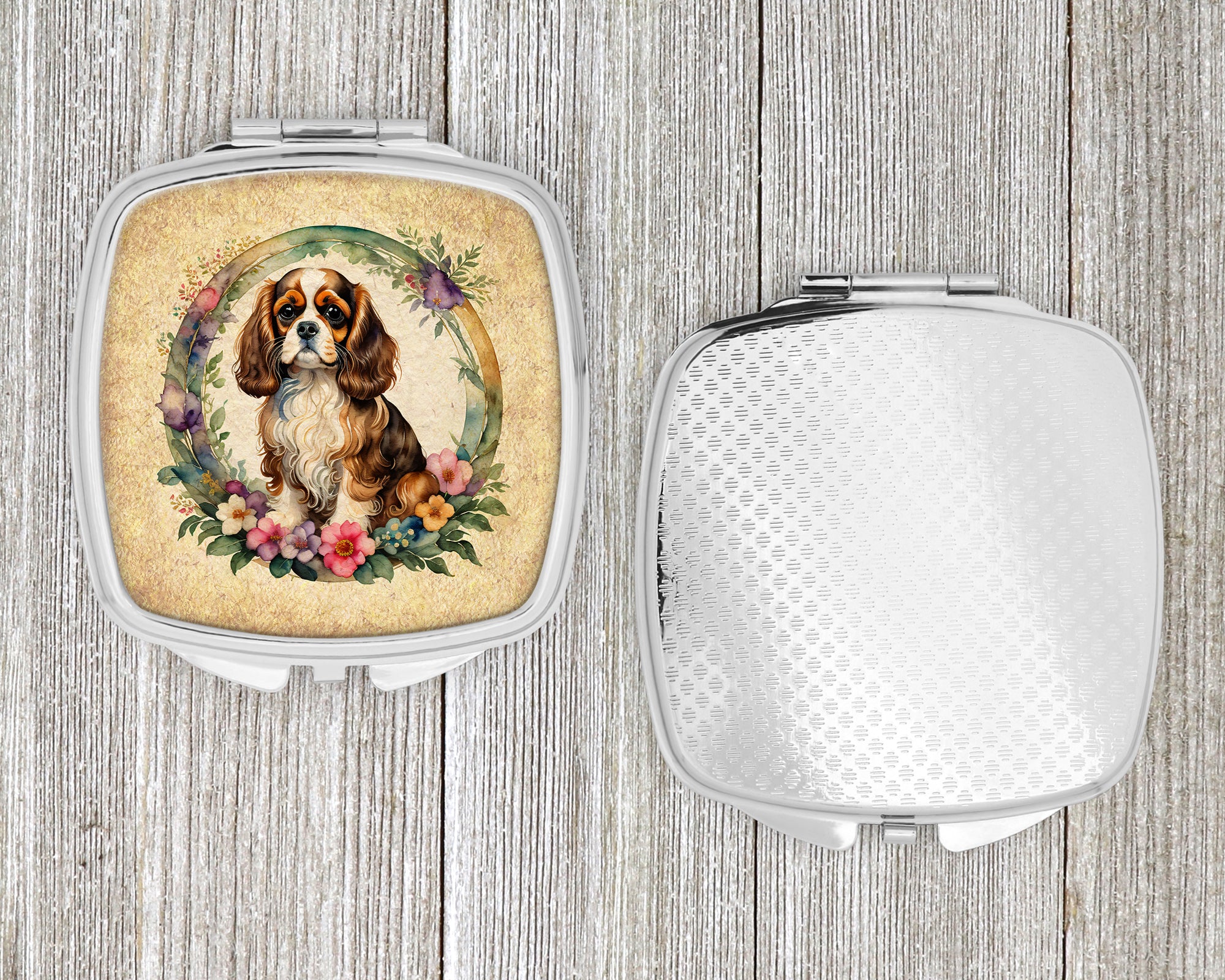 Cavalier Spaniel and Flowers Compact Mirror