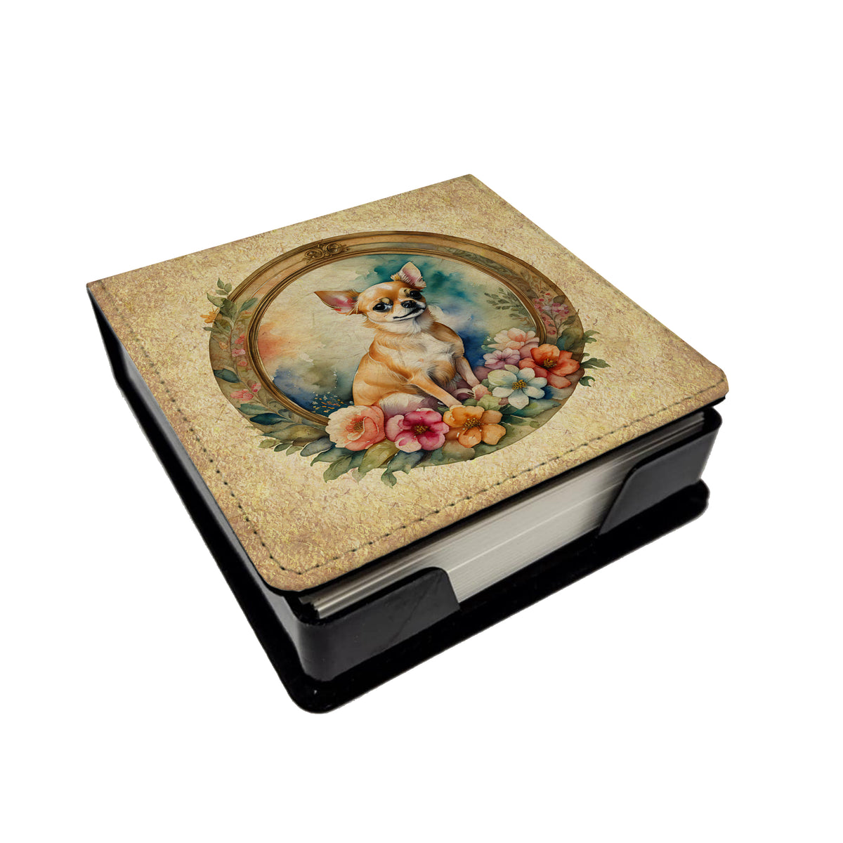 Buy this Chihuahua and Flowers PU Leather Note Paper Holder