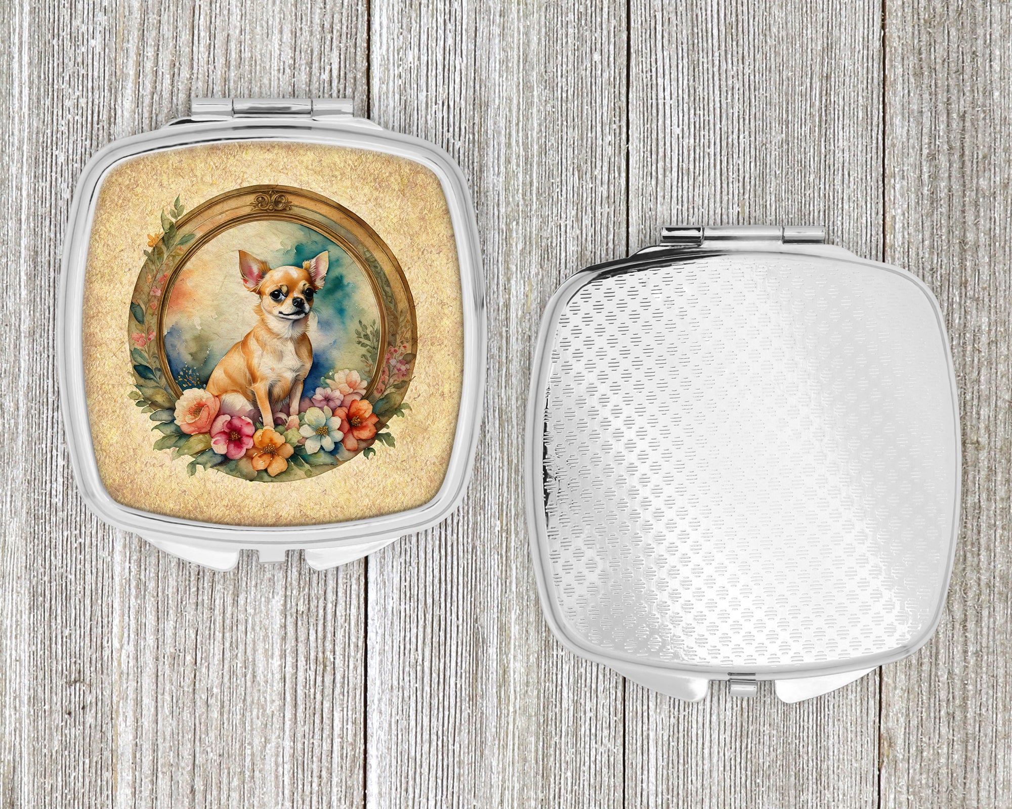 Chihuahua and Flowers Compact Mirror