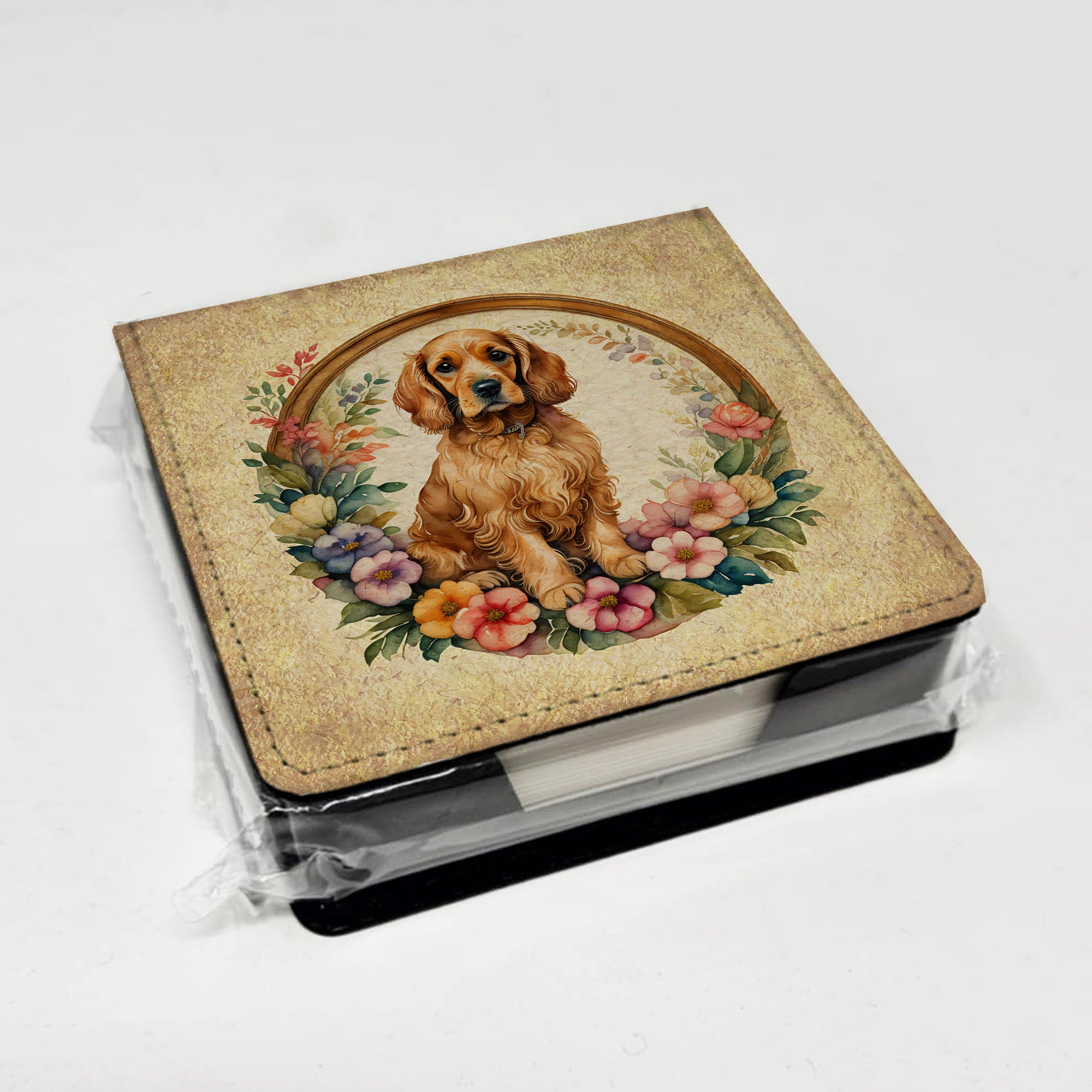 Cocker Spaniel and Flowers PU Leather Note Paper Holder