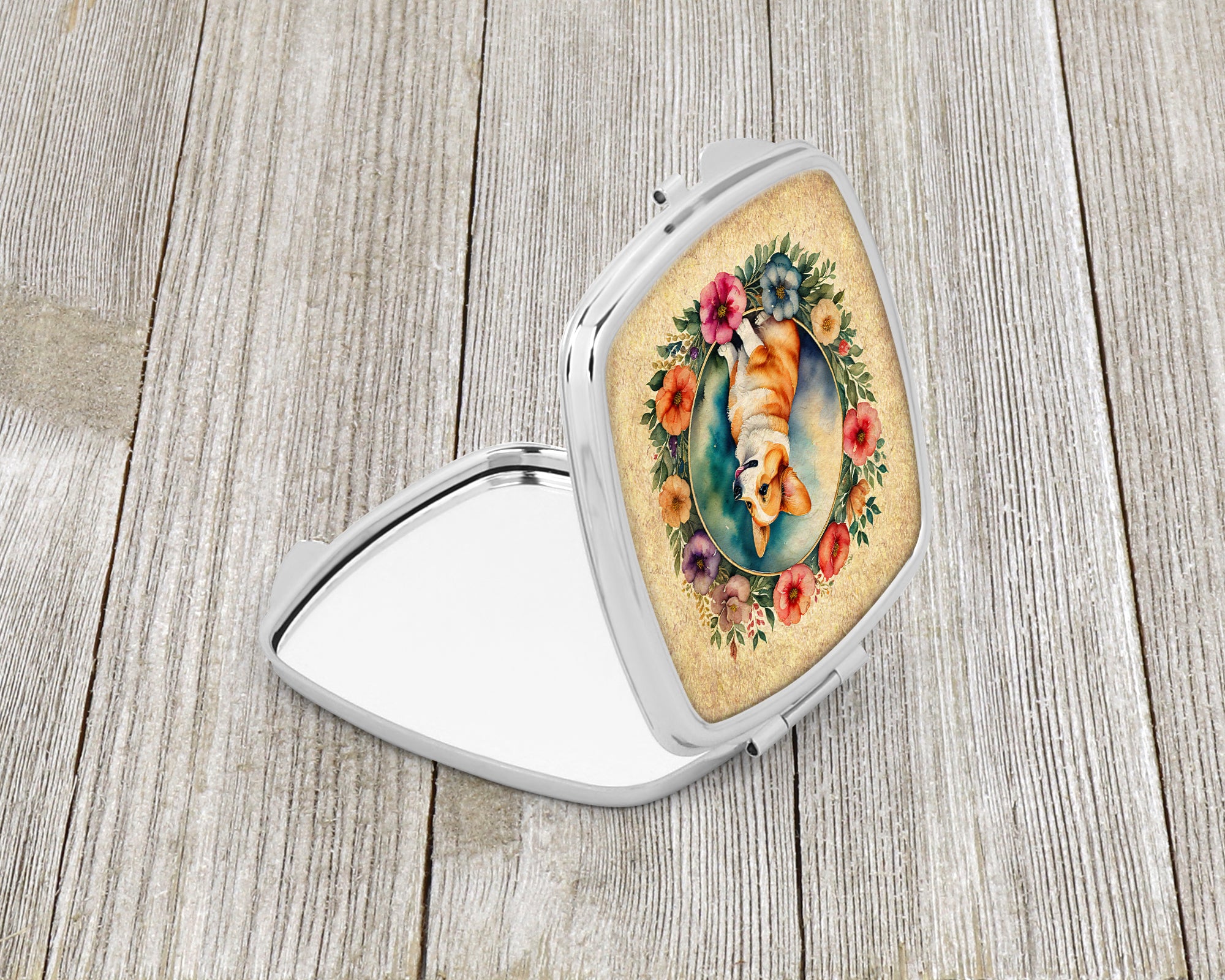 Corgi and Flowers Compact Mirror