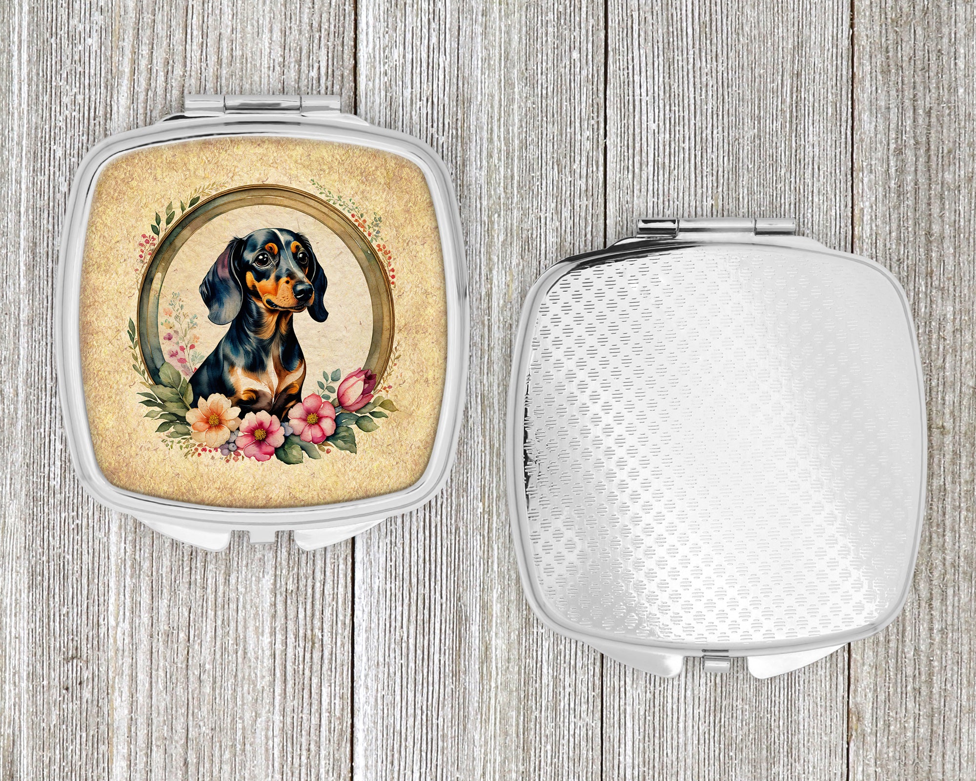 Dachshund and Flowers Compact Mirror