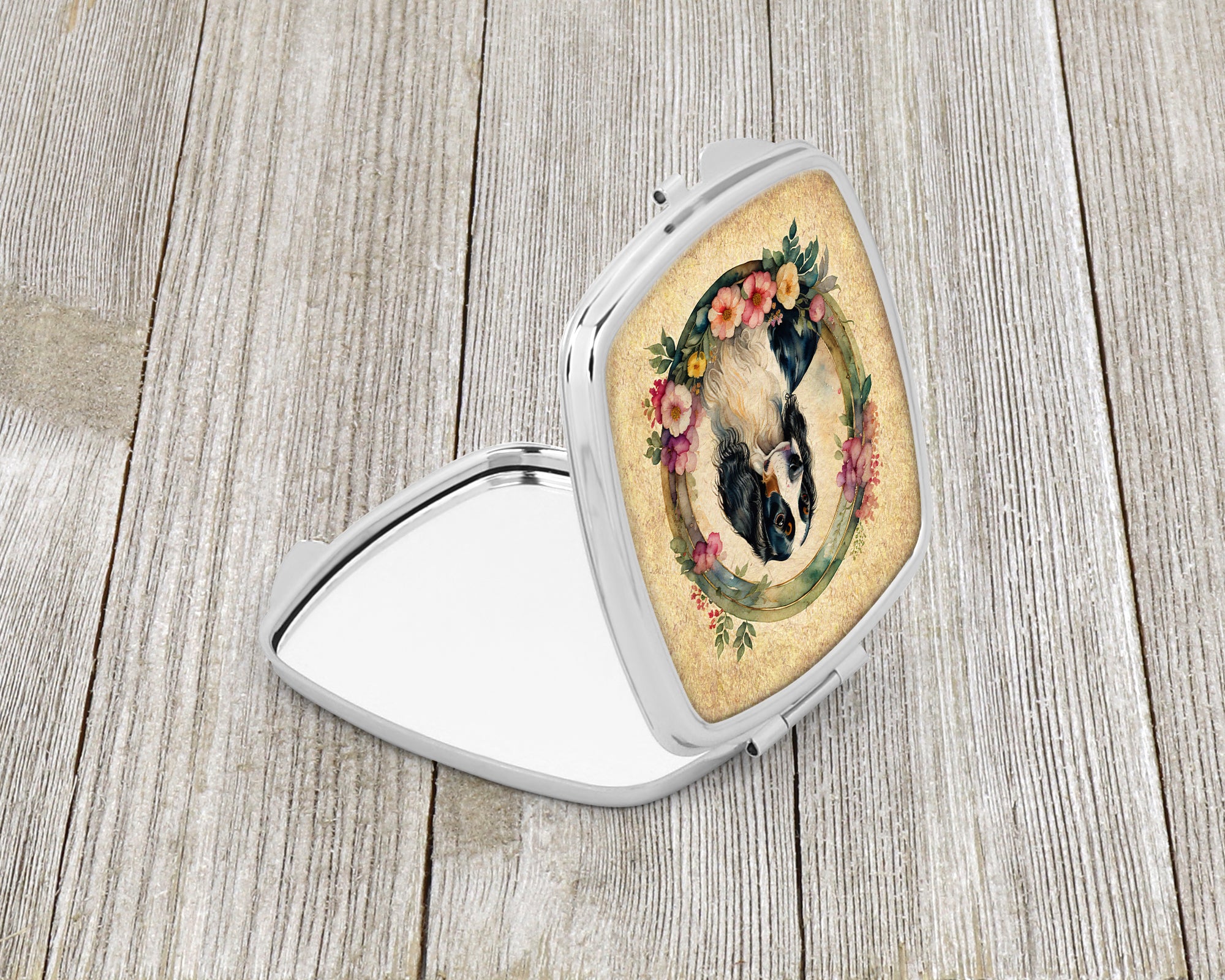 English Springer Spaniel and Flowers Compact Mirror