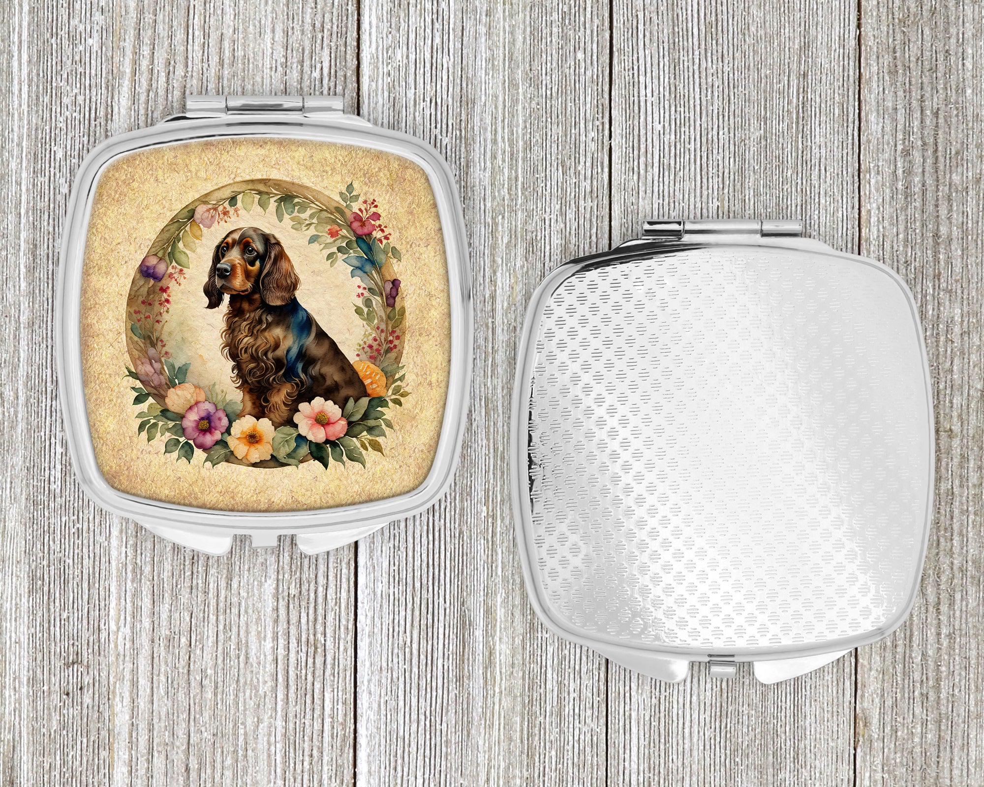 Field Spaniel and Flowers Compact Mirror