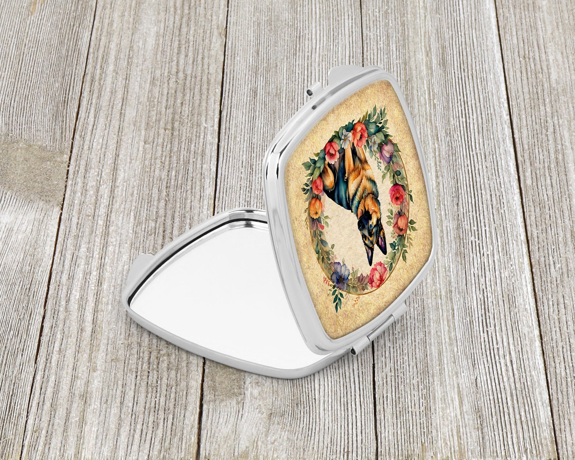 German Shepherd and Flowers Compact Mirror