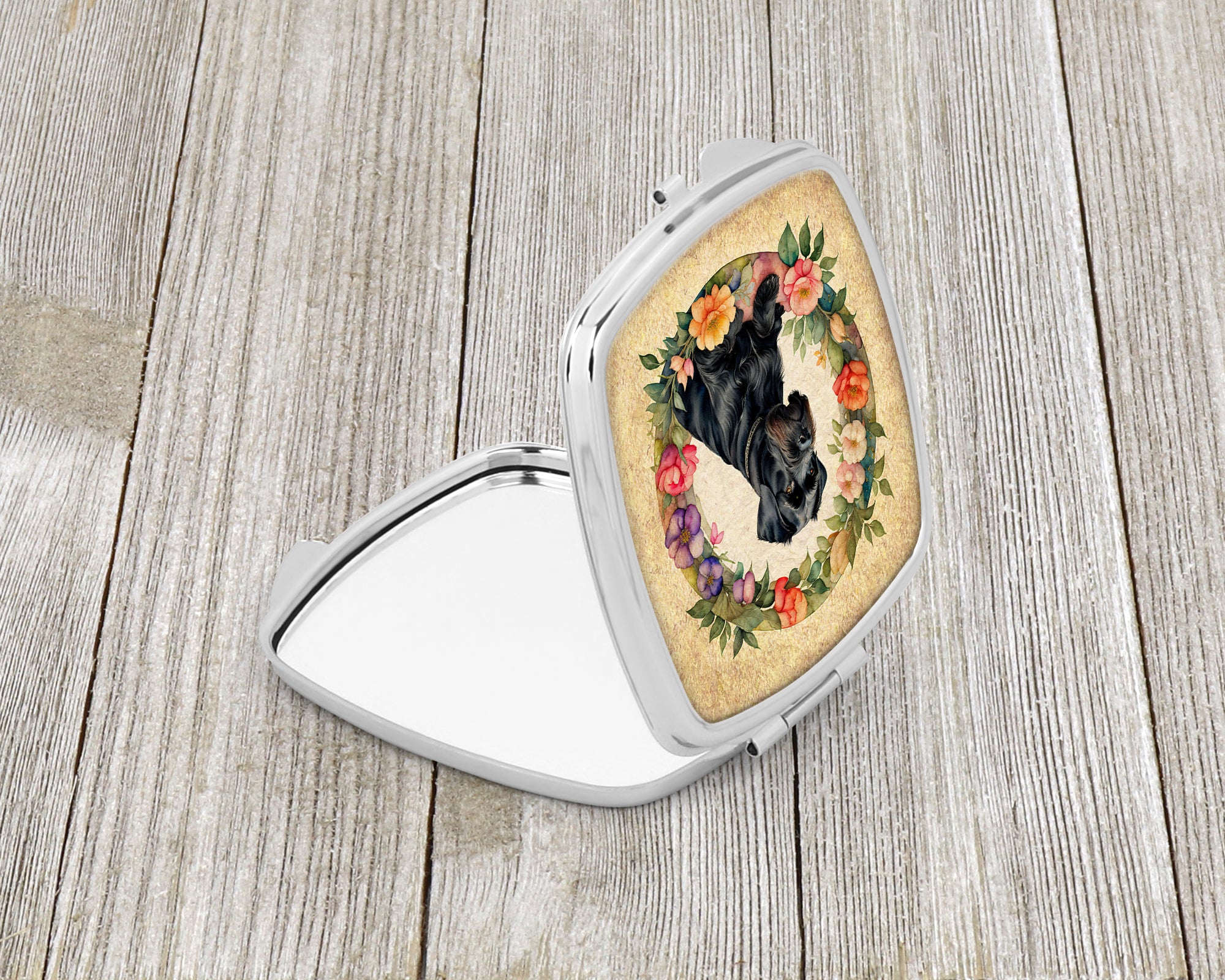 Giant Schnauzer and Flowers Compact Mirror