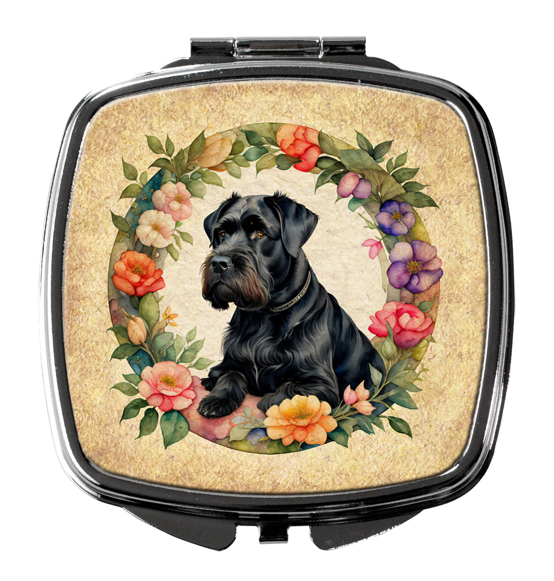 Buy this Giant Schnauzer and Flowers Compact Mirror