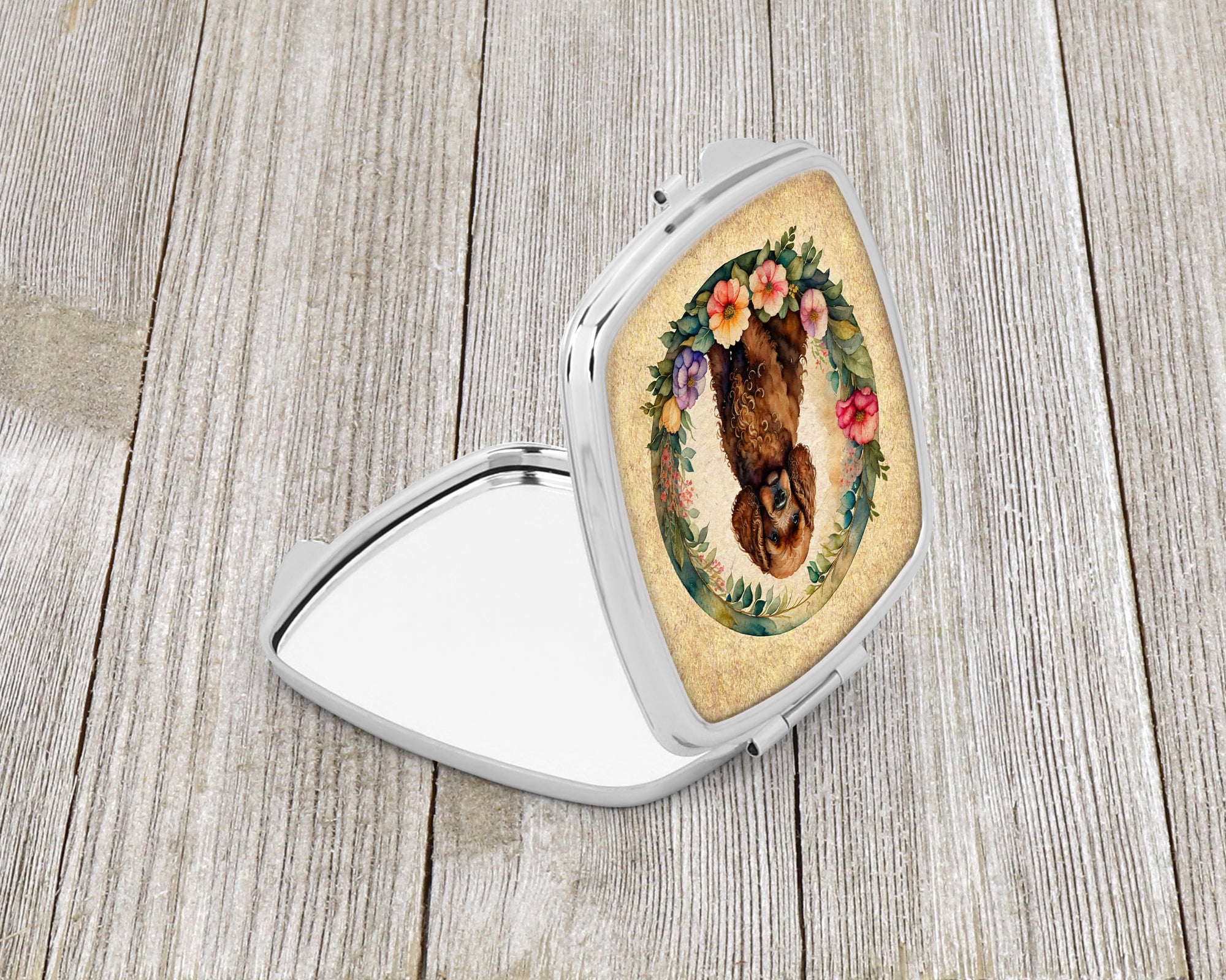 Irish Water Spaniel and Flowers Compact Mirror