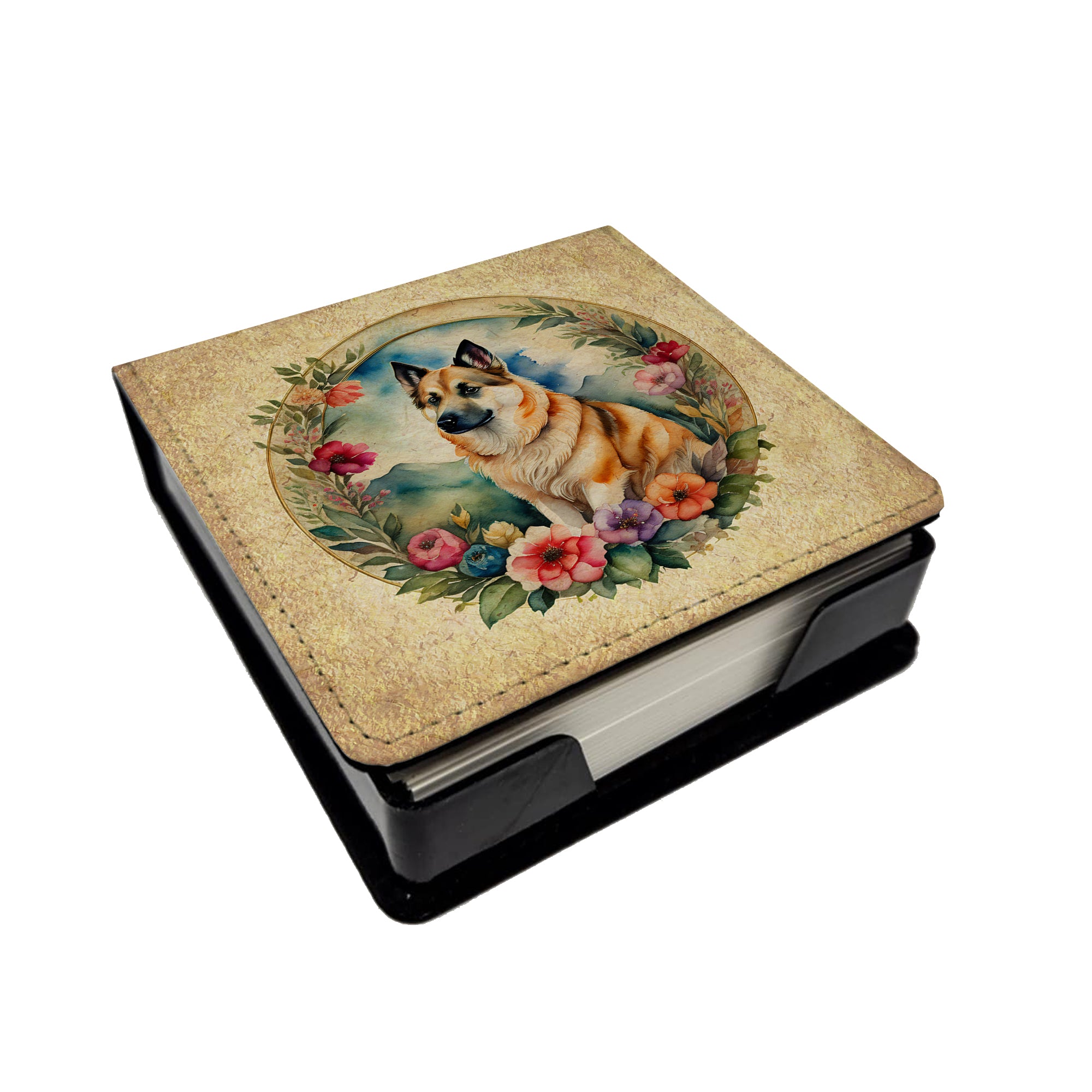 Buy this Norwegian Buhund and Flowers PU Leather Note Paper Holder