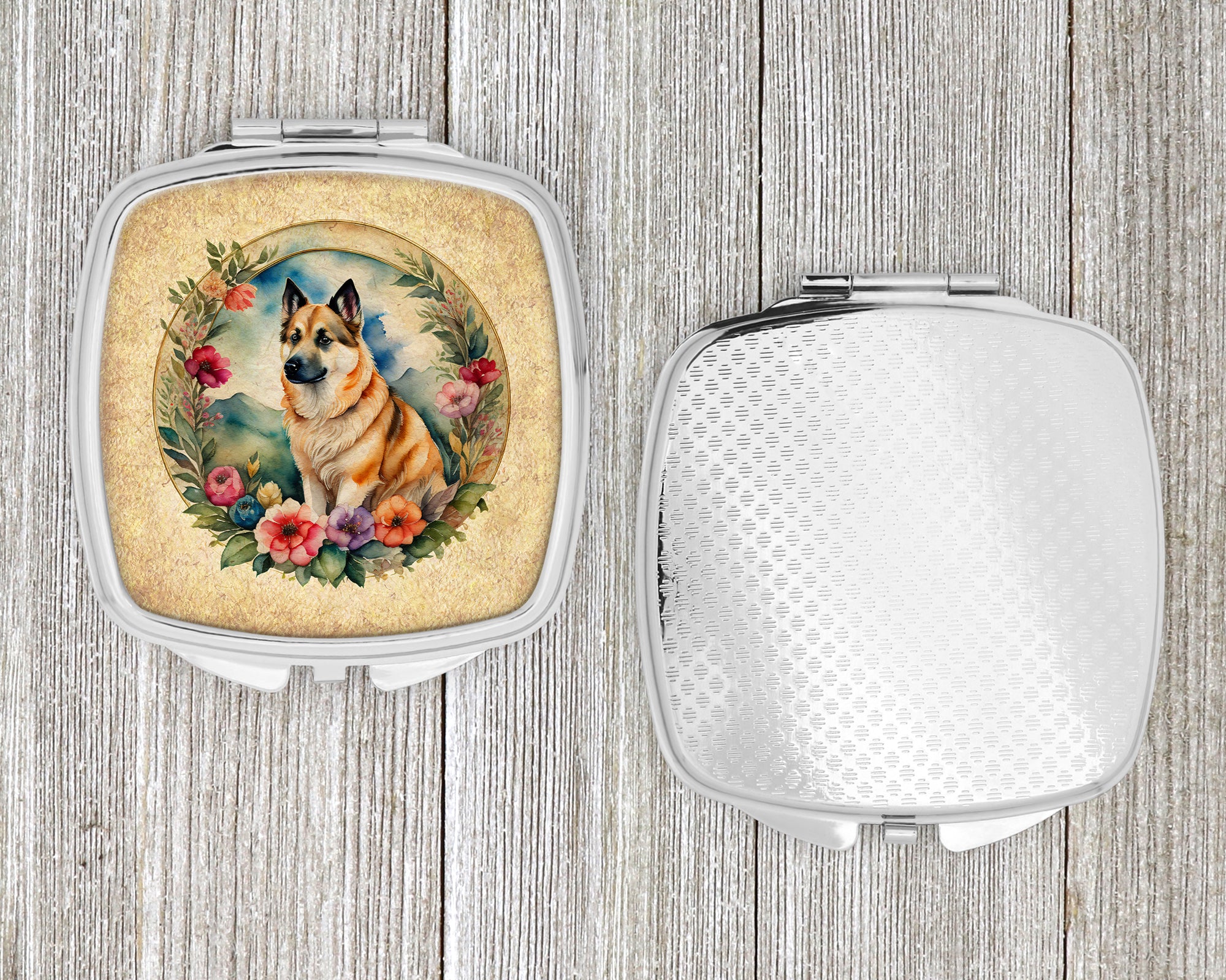 Norwegian Buhund and Flowers Compact Mirror