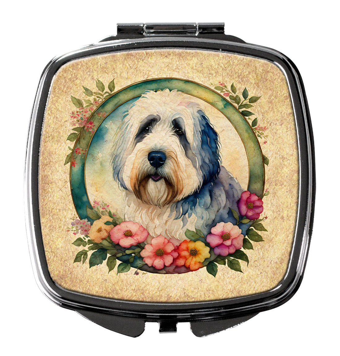 Buy this Old English Sheepdog and Flowers Compact Mirror