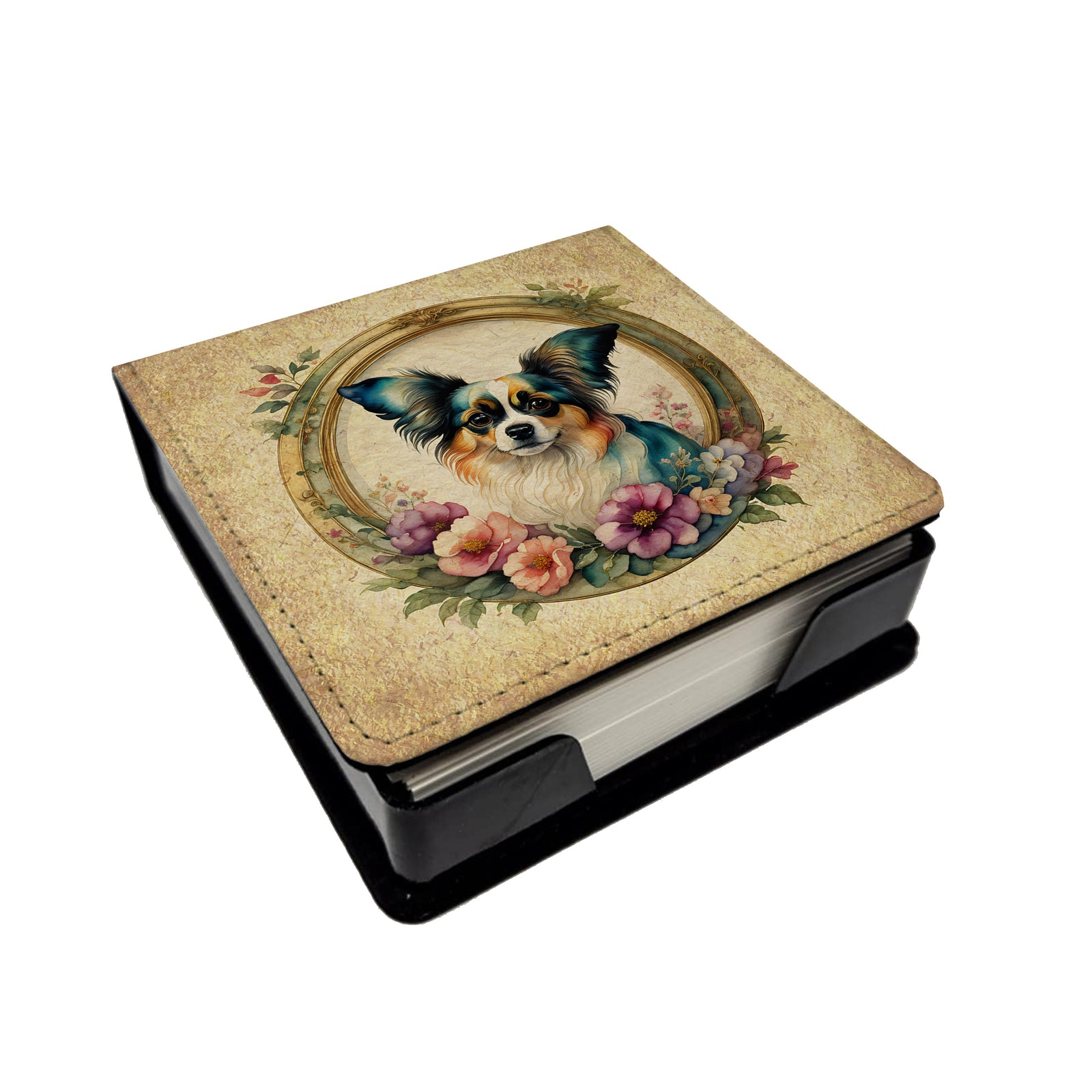 Buy this Papillon and Flowers PU Leather Note Paper Holder