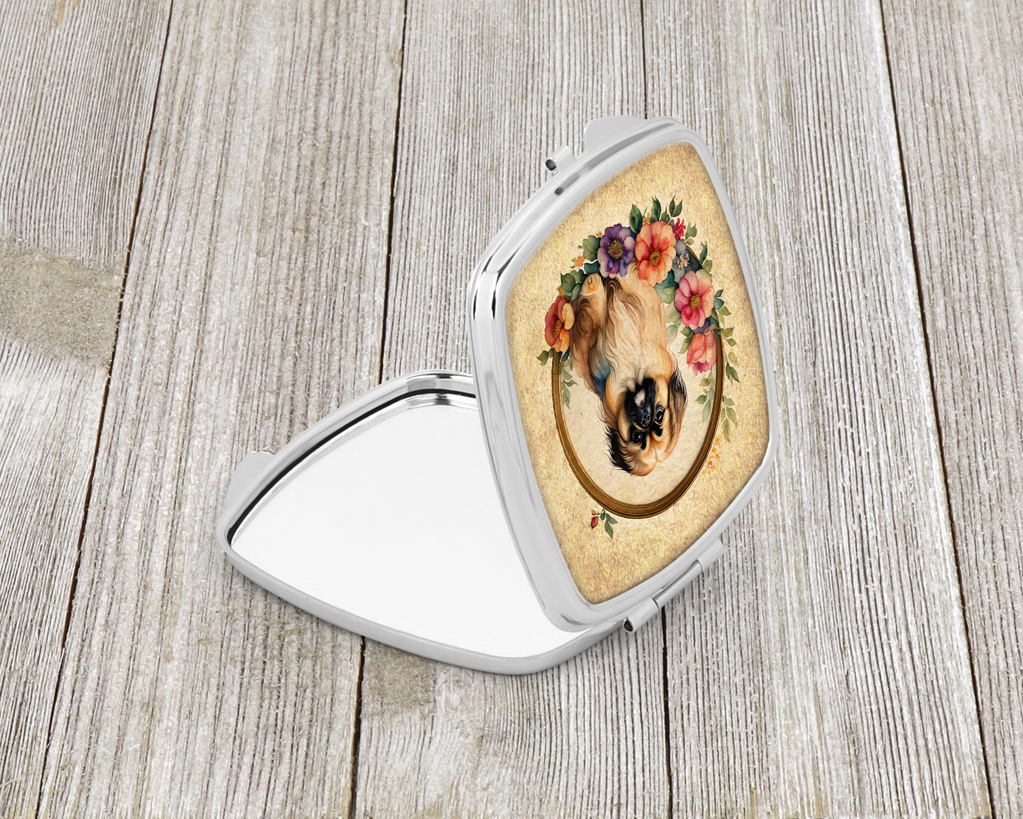 Pekingese and Flowers Compact Mirror