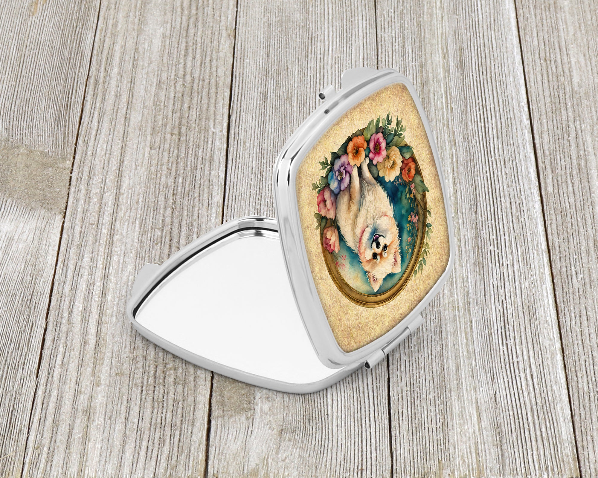 Buy this Pomeranian and Flowers Compact Mirror