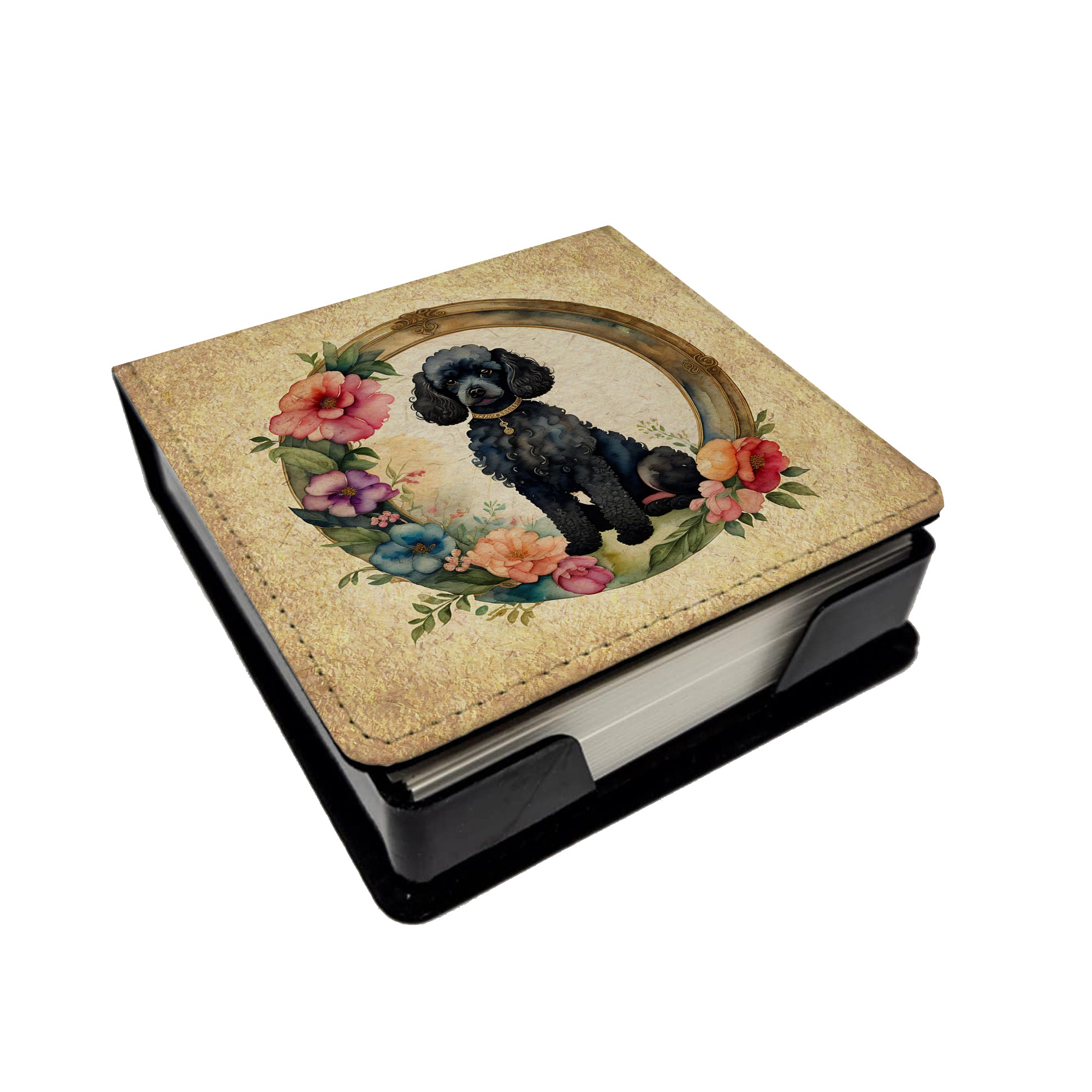 Buy this Black Poodle and Flowers PU Leather Note Paper Holder