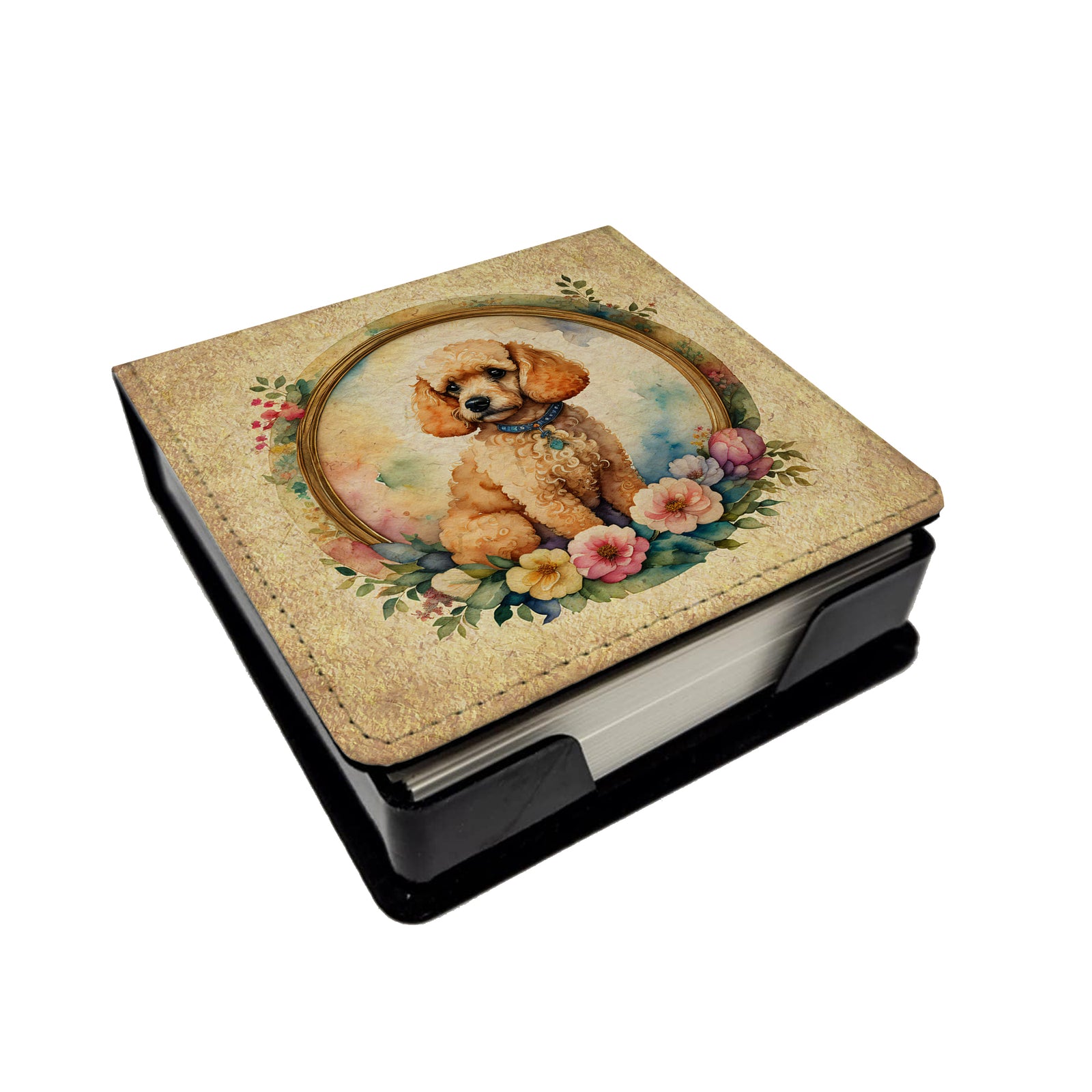 Buy this Poodle and Flowers PU Leather Note Paper Holder