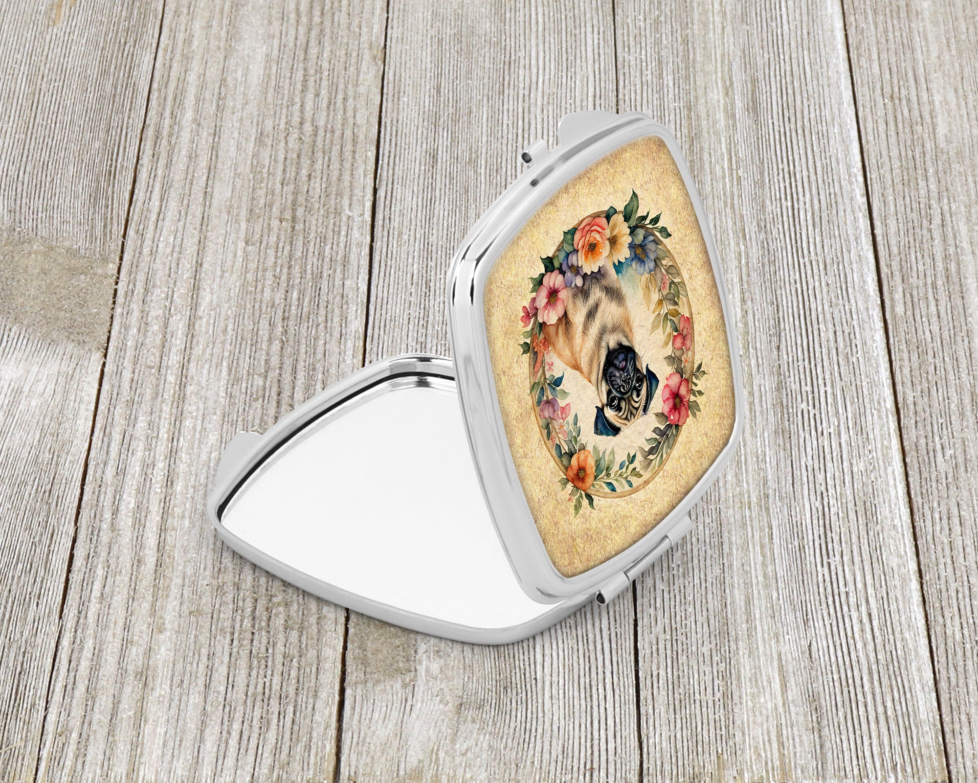 Buy this Fawn Pug and Flowers Compact Mirror