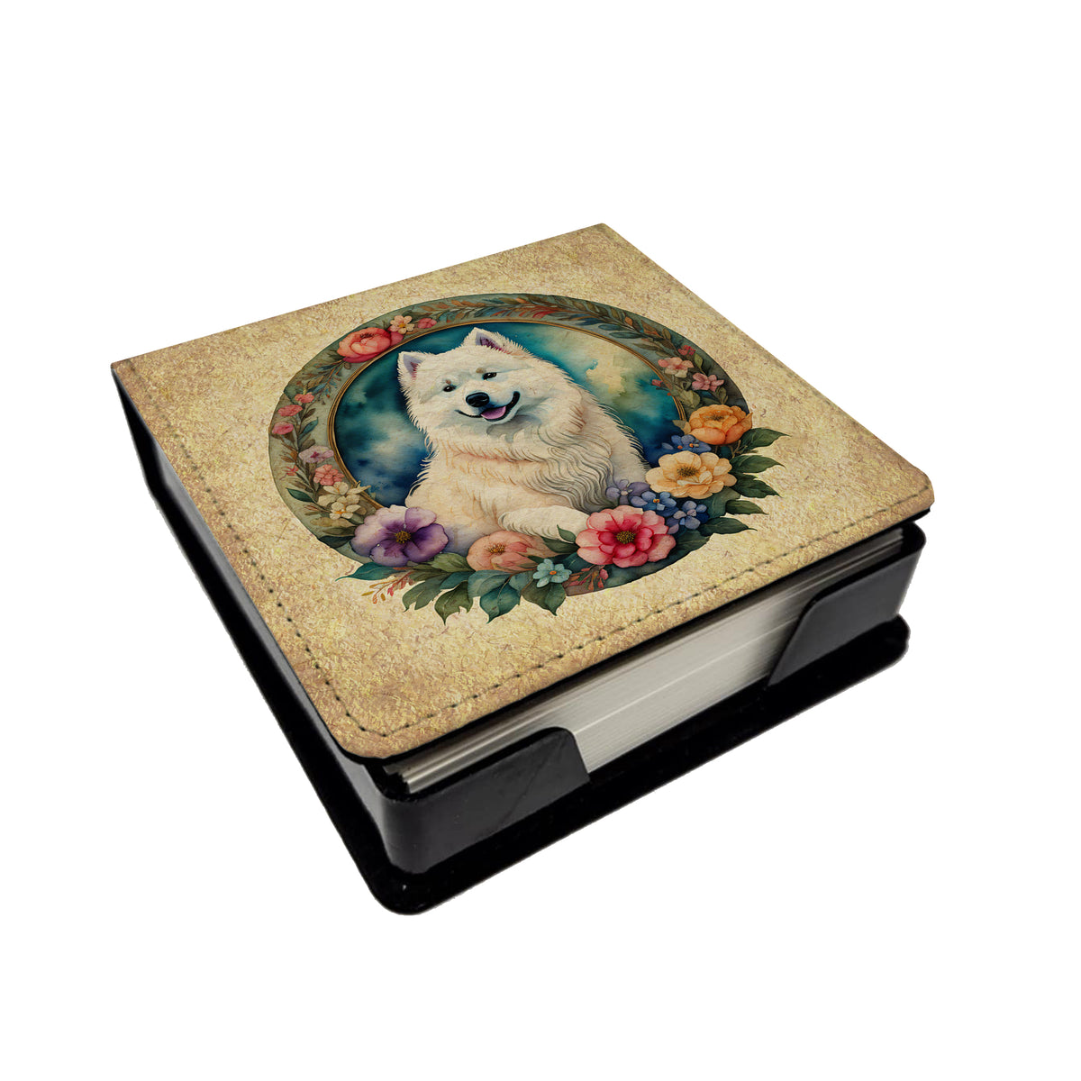 Buy this Samoyed and Flowers PU Leather Note Paper Holder