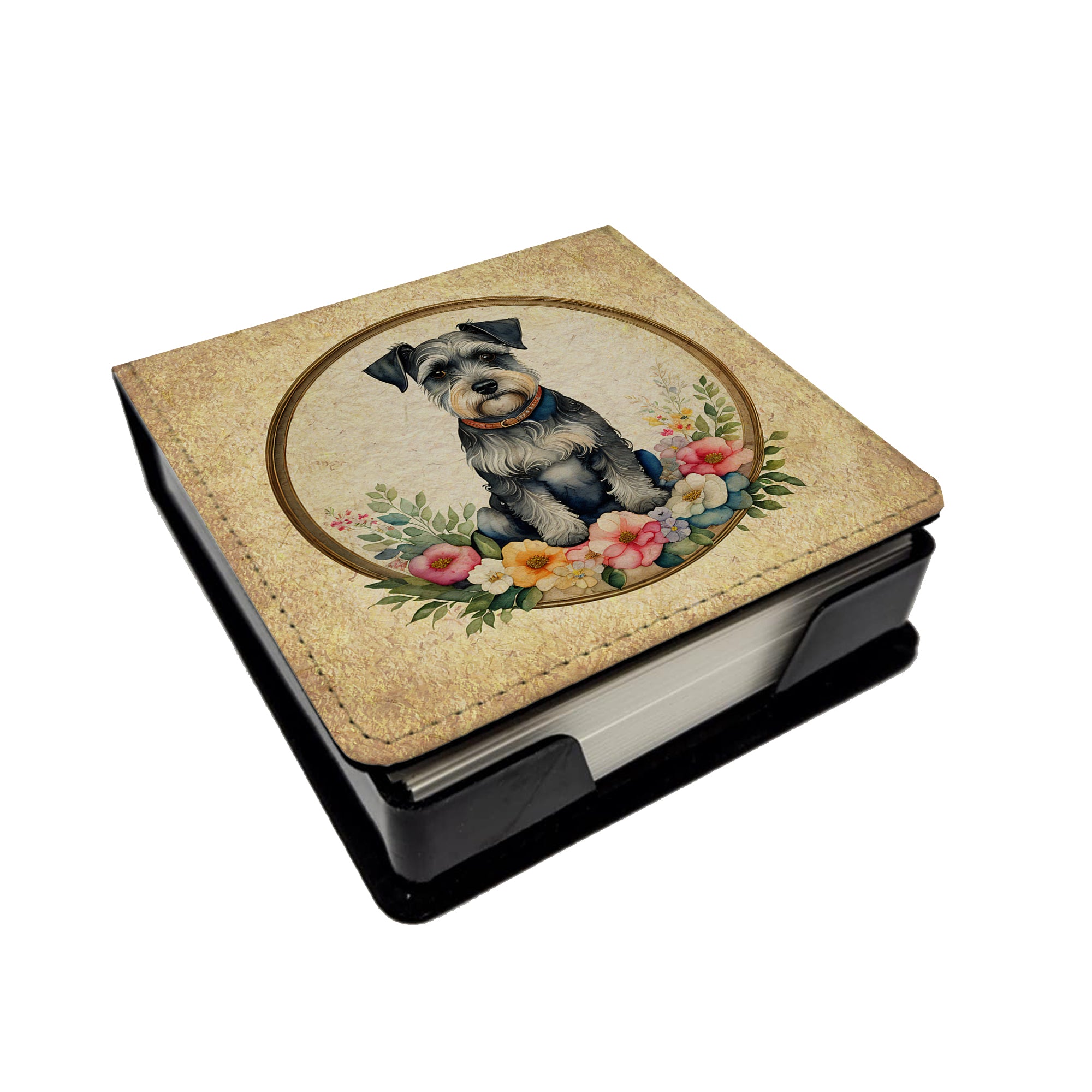 Buy this Schnauzer and Flowers PU Leather Note Paper Holder