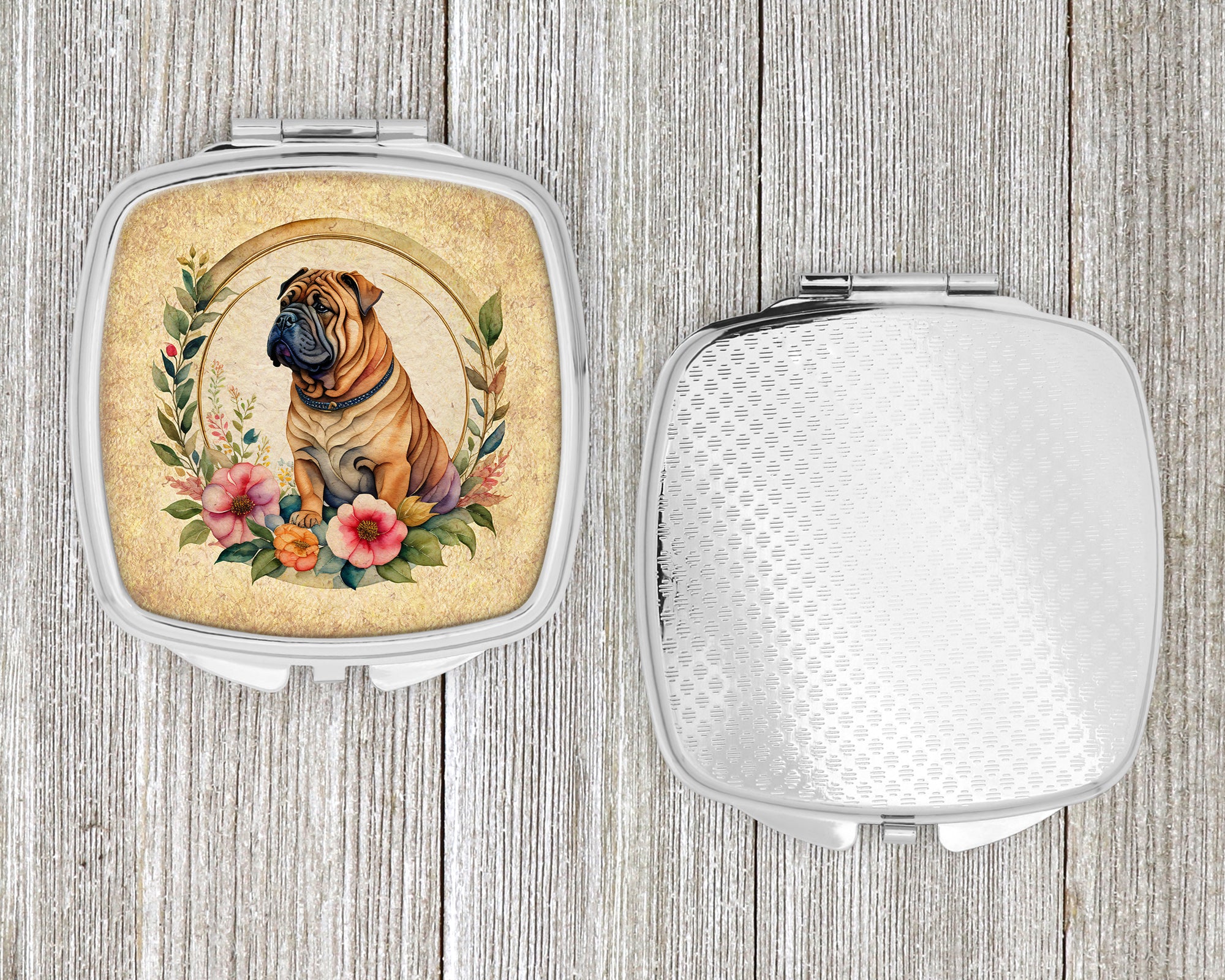 Shar Pei and Flowers Compact Mirror