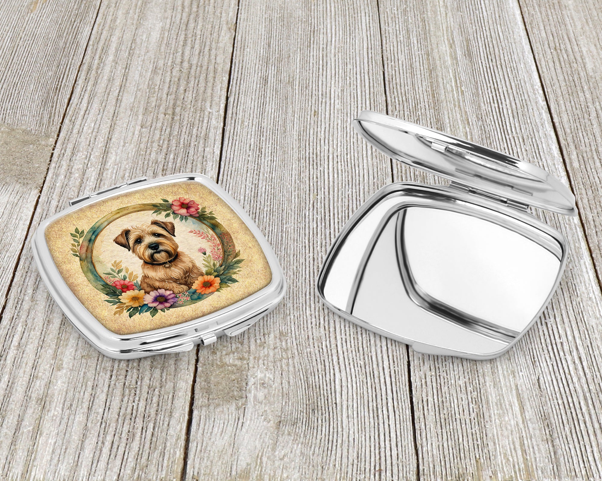 Wheaten Terrier and Flowers Compact Mirror