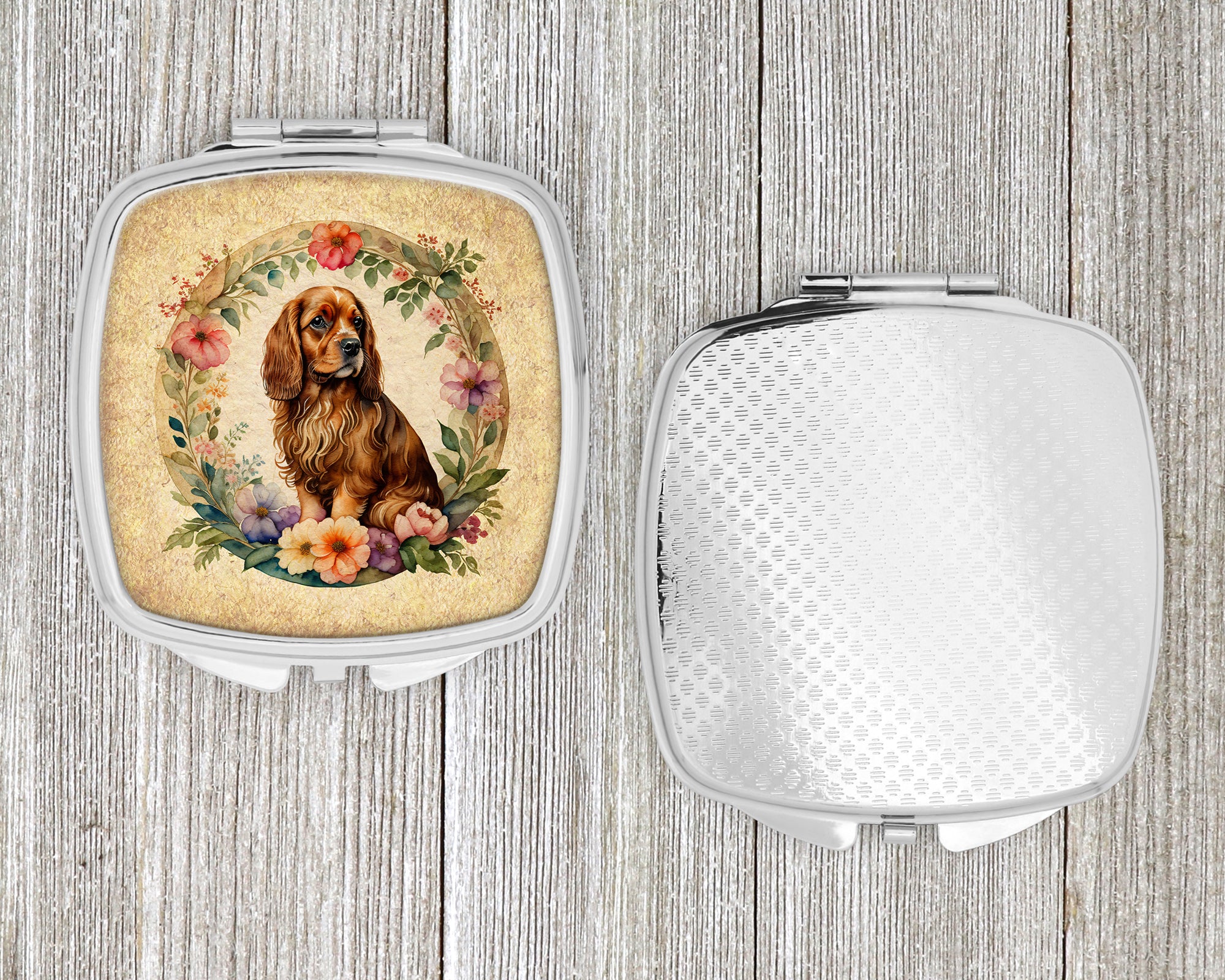 Sussex Spaniel and Flowers Compact Mirror