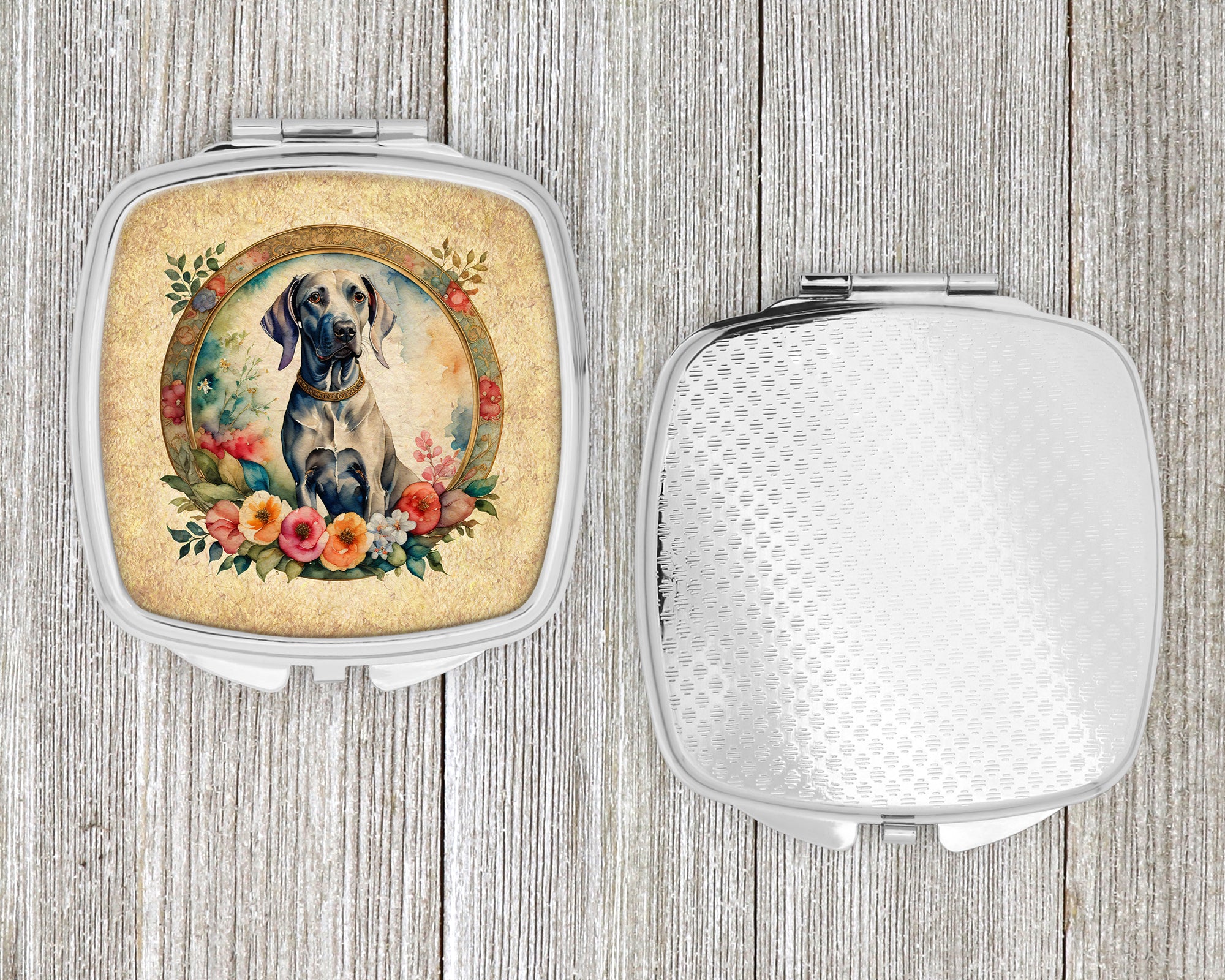 Weimaraner and Flowers Compact Mirror