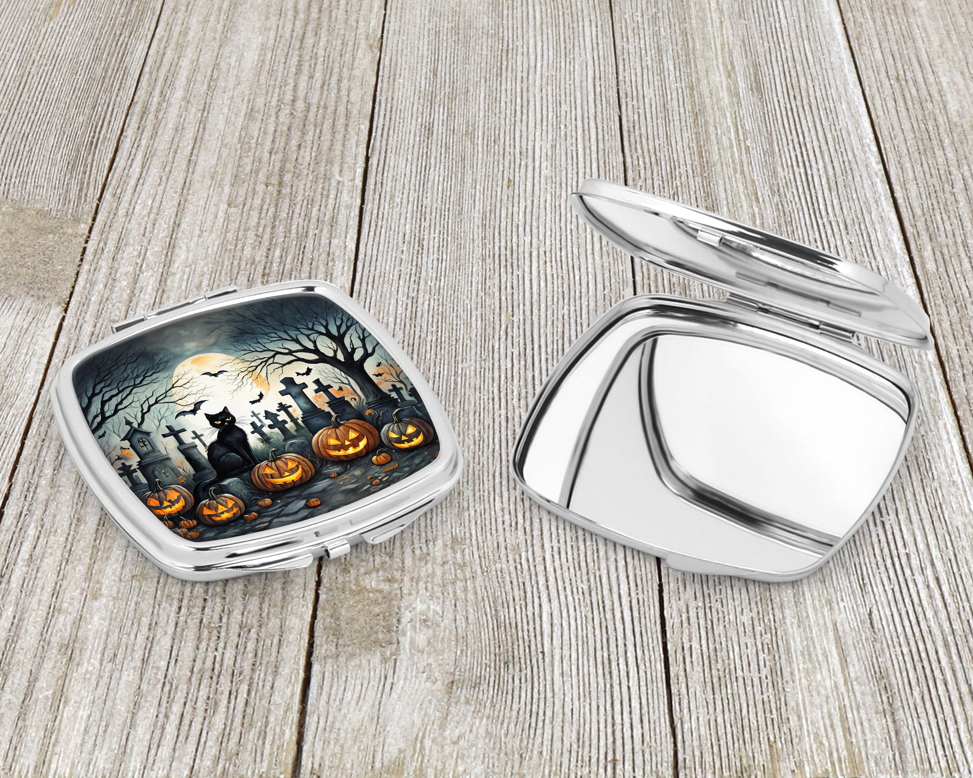 Black Cat Spooky Halloween Compact Mirror