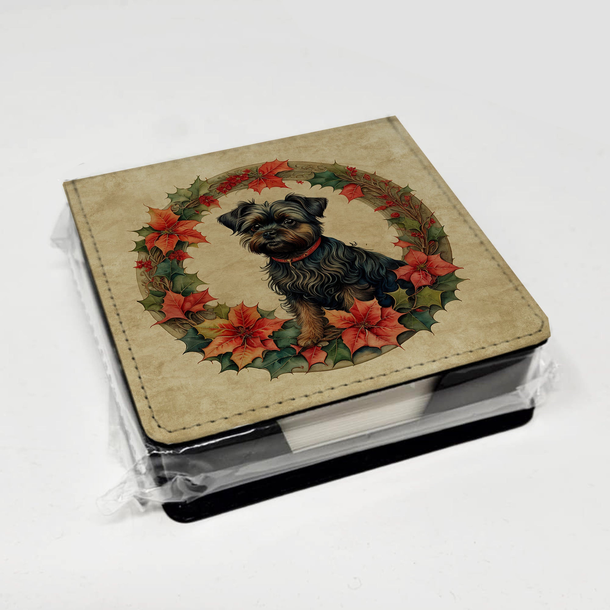 Affenpinscher Christmas Flowers PU Leather Note Paper Holder