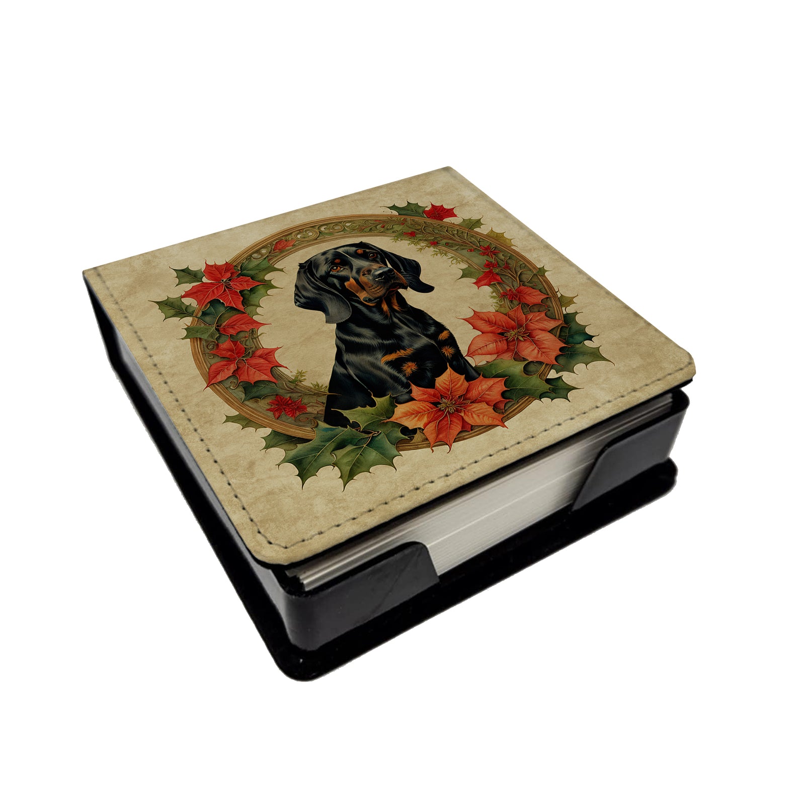 Buy this Black and Tan Coonhound Christmas Flowers PU Leather Note Paper Holder