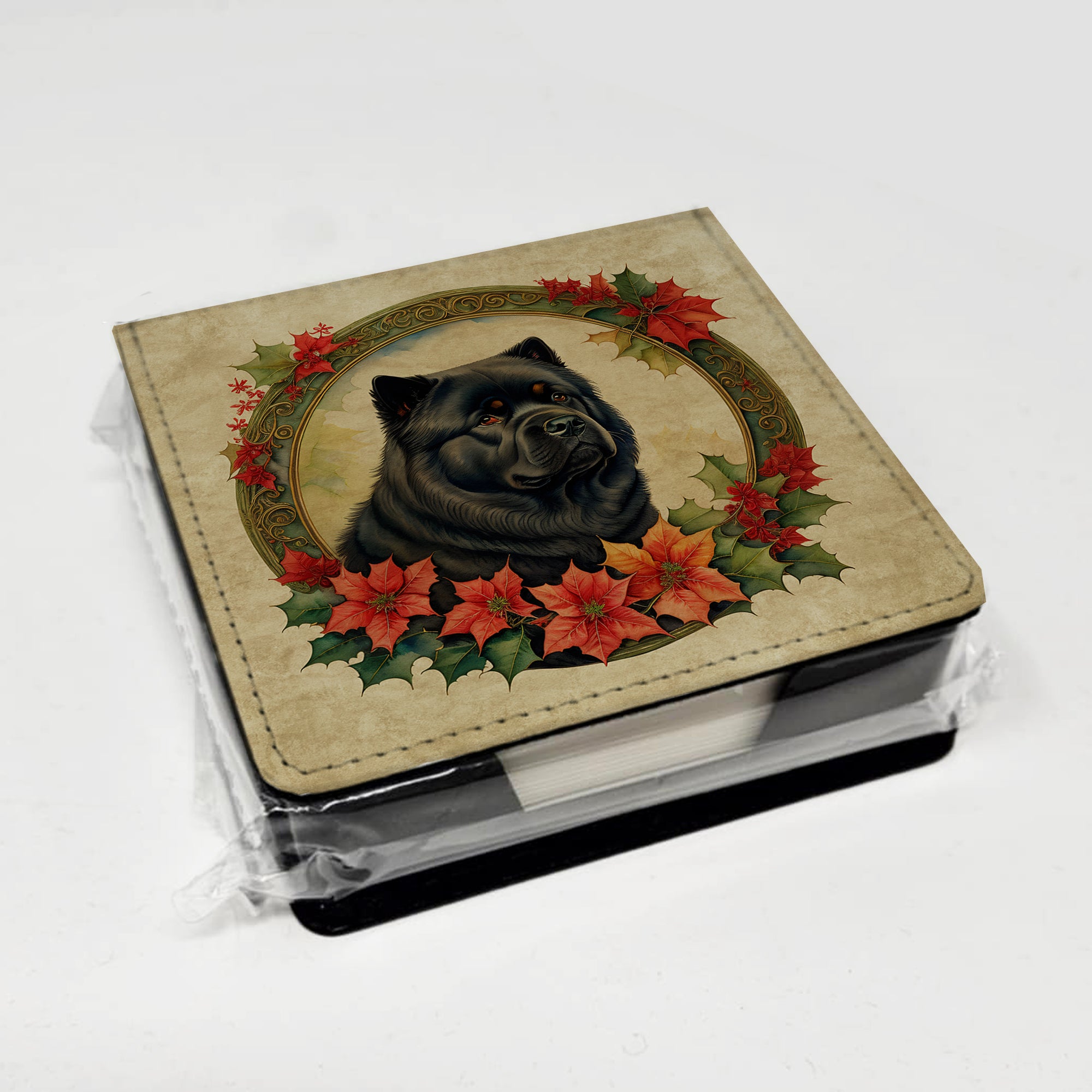 Chow Chow Christmas Flowers PU Leather Note Paper Holder