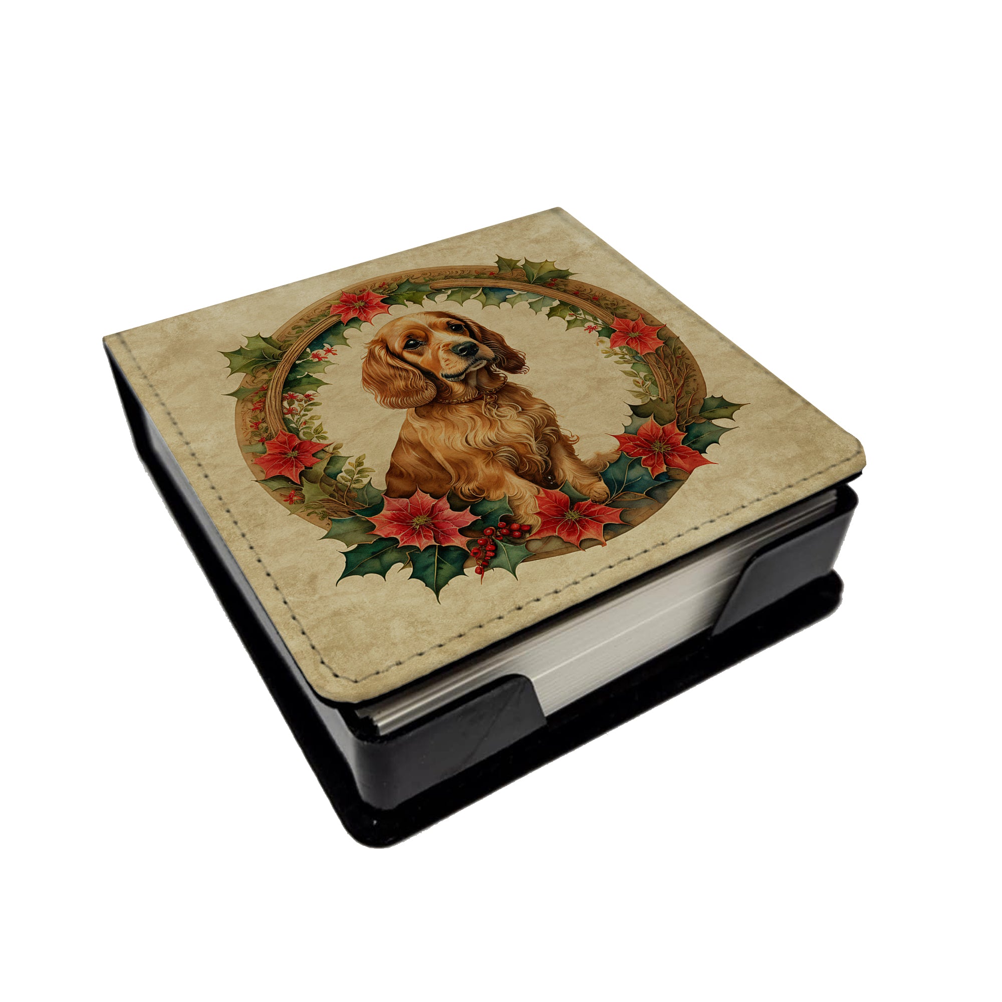 Buy this Cocker Spaniel Christmas Flowers PU Leather Note Paper Holder