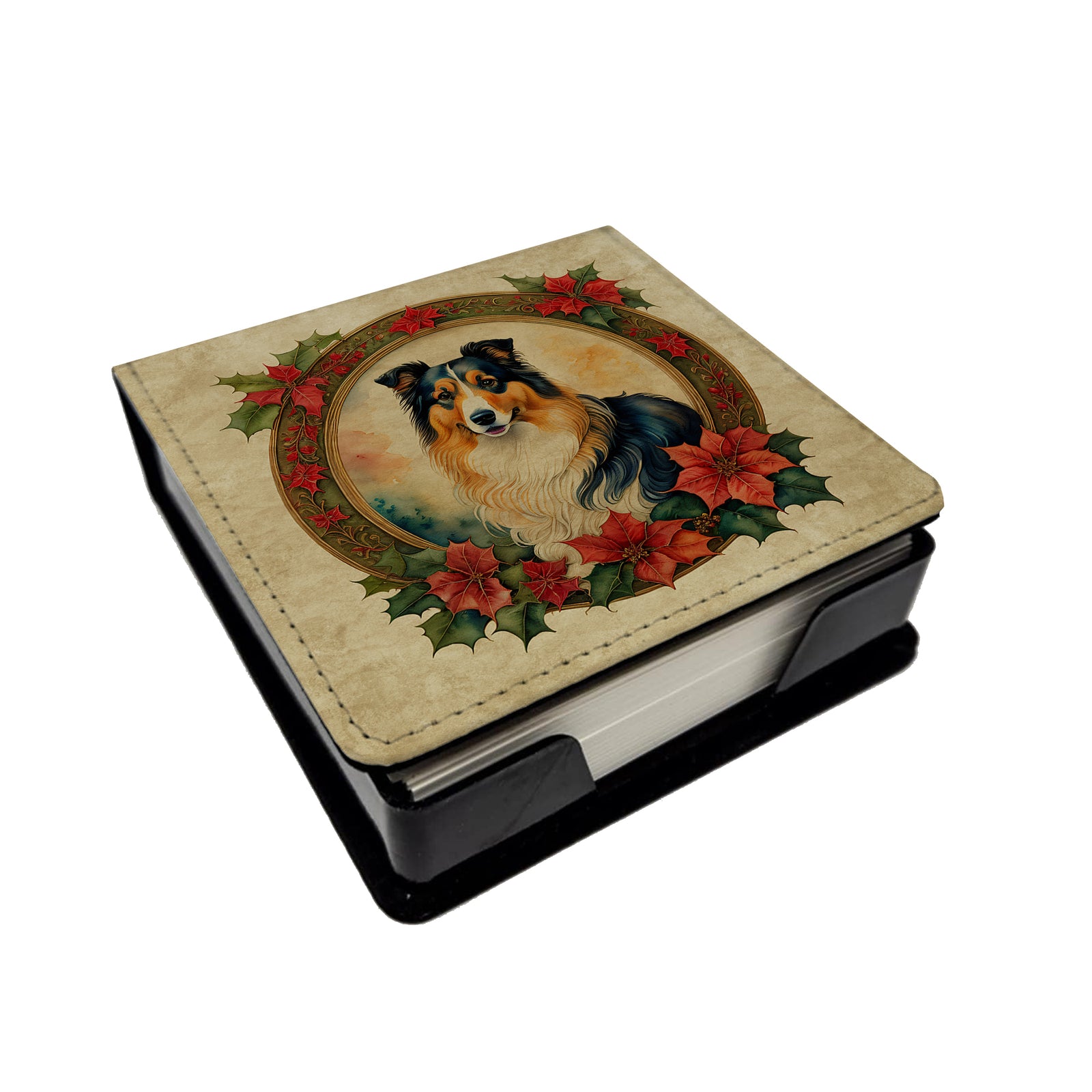 Buy this Collie Christmas Flowers PU Leather Note Paper Holder