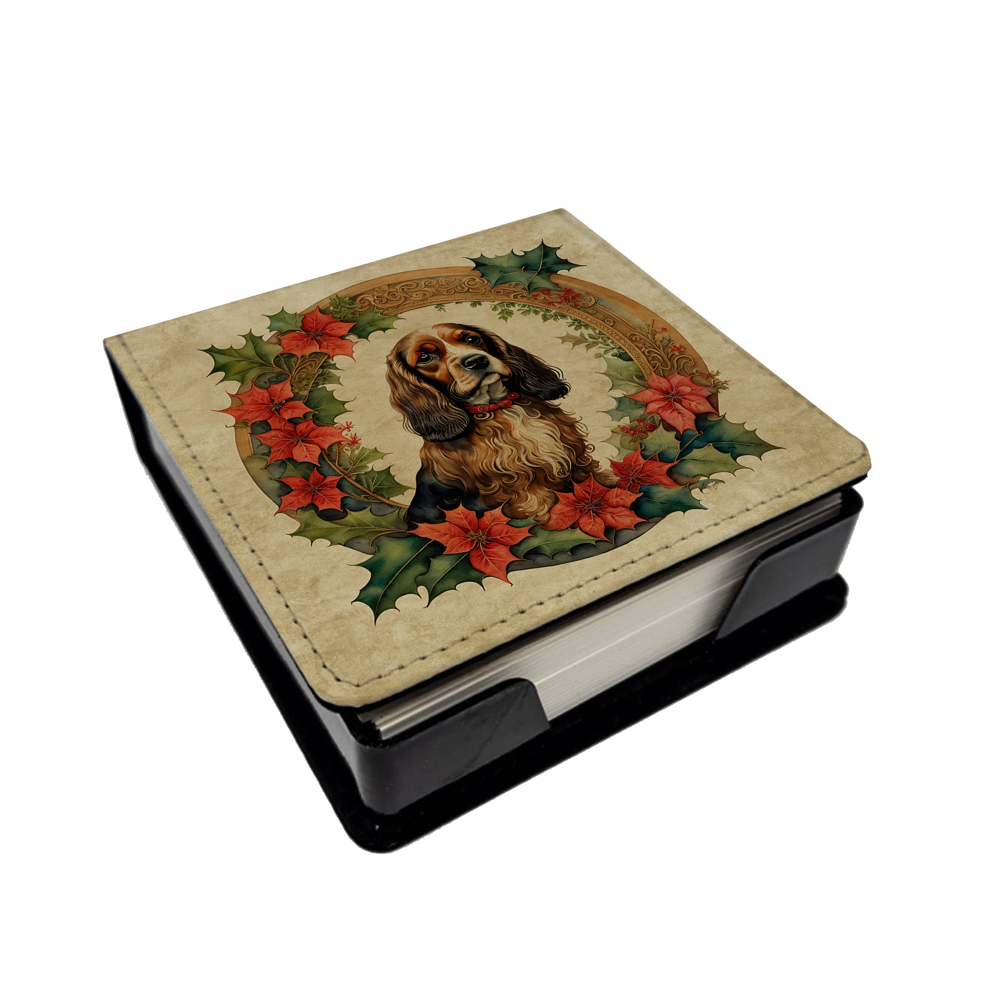 Buy this English Cocker Spaniel Christmas Flowers PU Leather Note Paper Holder