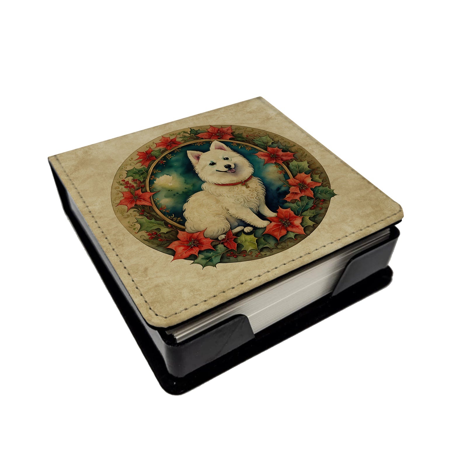 Buy this Japanese Spitz Christmas Flowers PU Leather Note Paper Holder