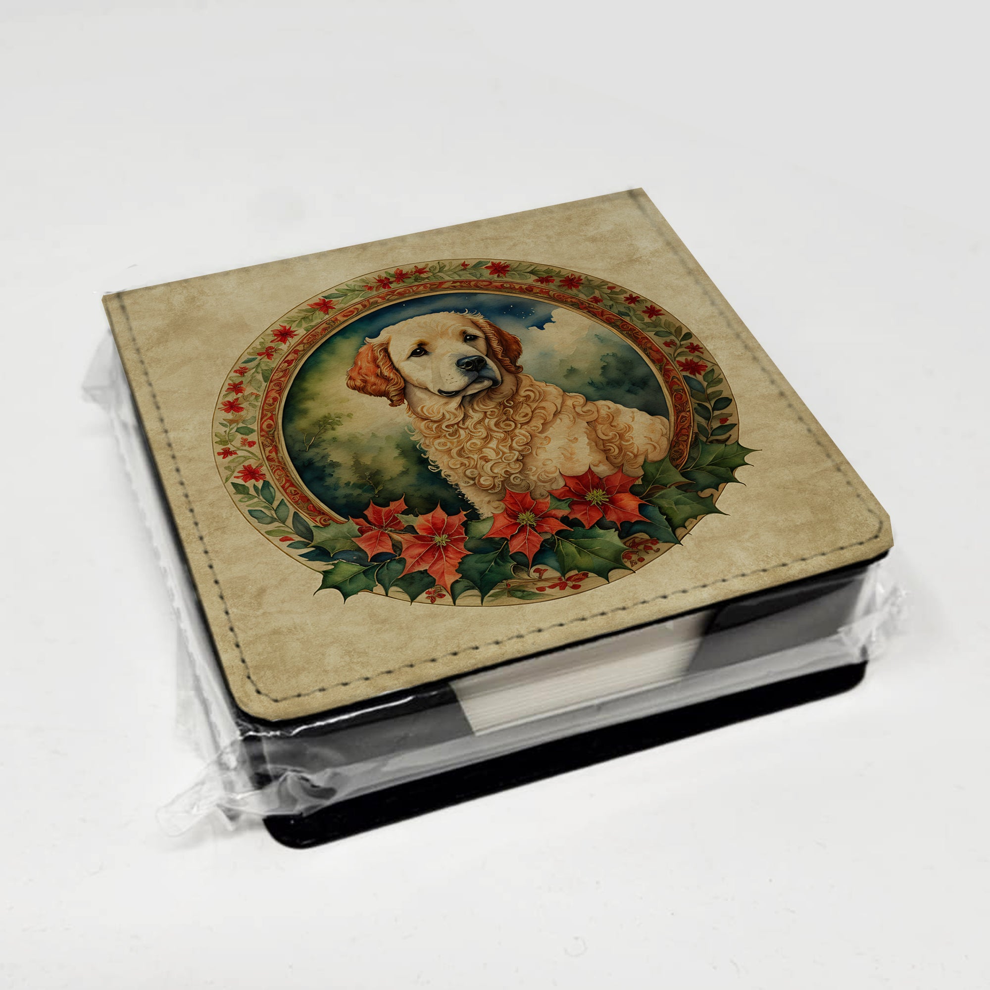 Kuvasz Christmas Flowers PU Leather Note Paper Holder