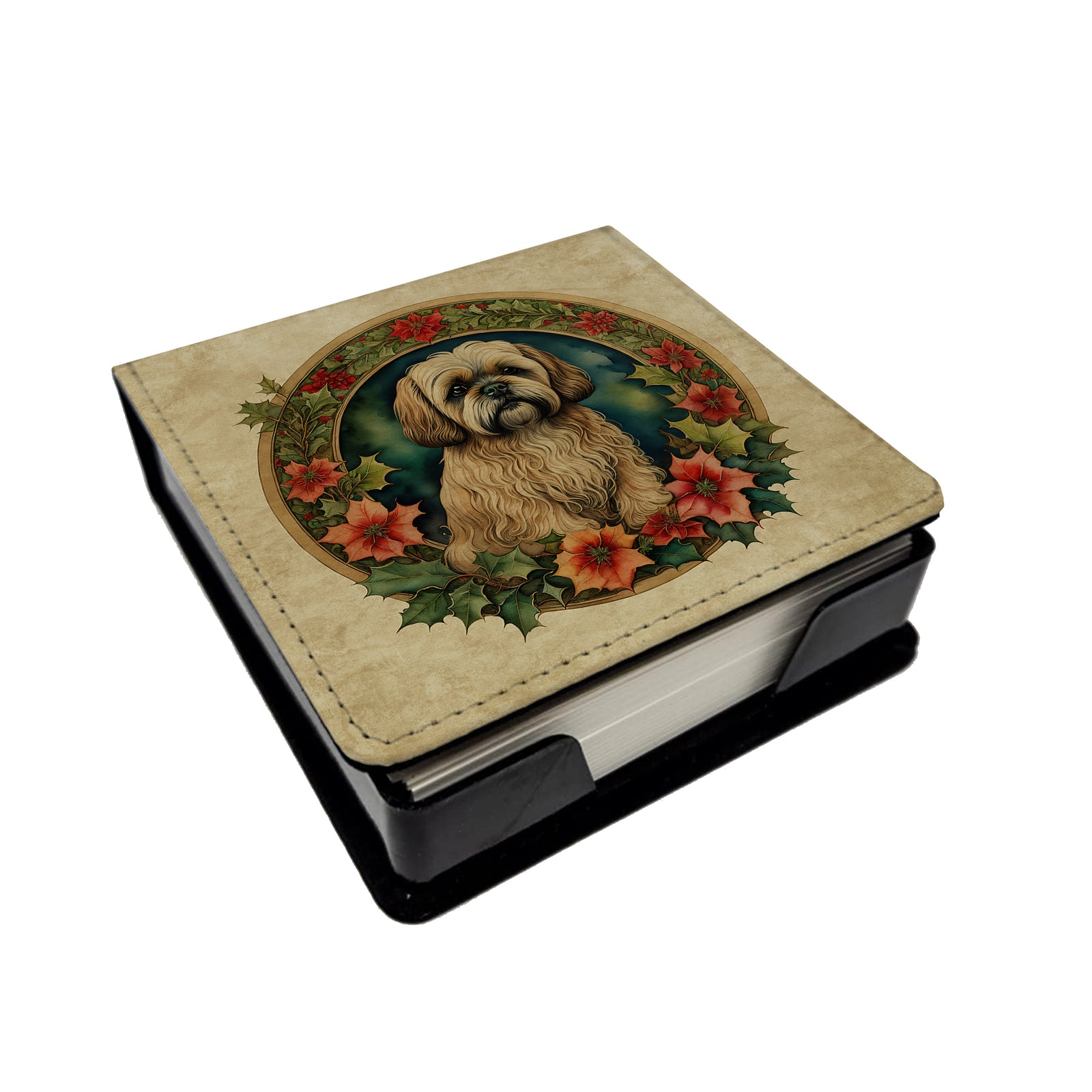 Buy this Lhasa Apso Christmas Flowers PU Leather Note Paper Holder